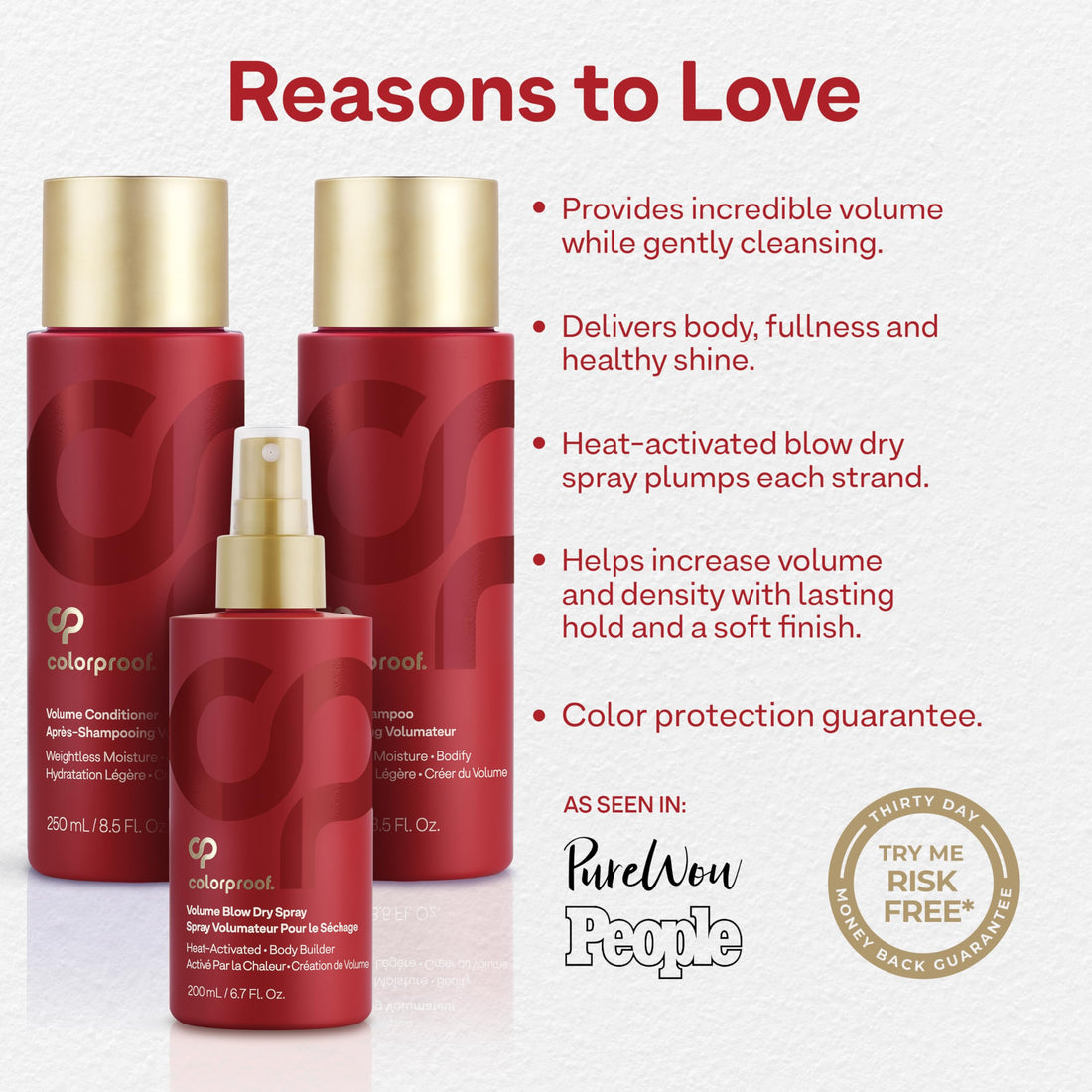 Colorproof Volume Holiday Gift Set — Volume Shampoo (8.5 Fl. Oz.), Volume Conditioner (8.5 Fl. Oz.), and Volume Blow Dry Spray Primer (6 Fl. Oz.) — White Nectarine Scent