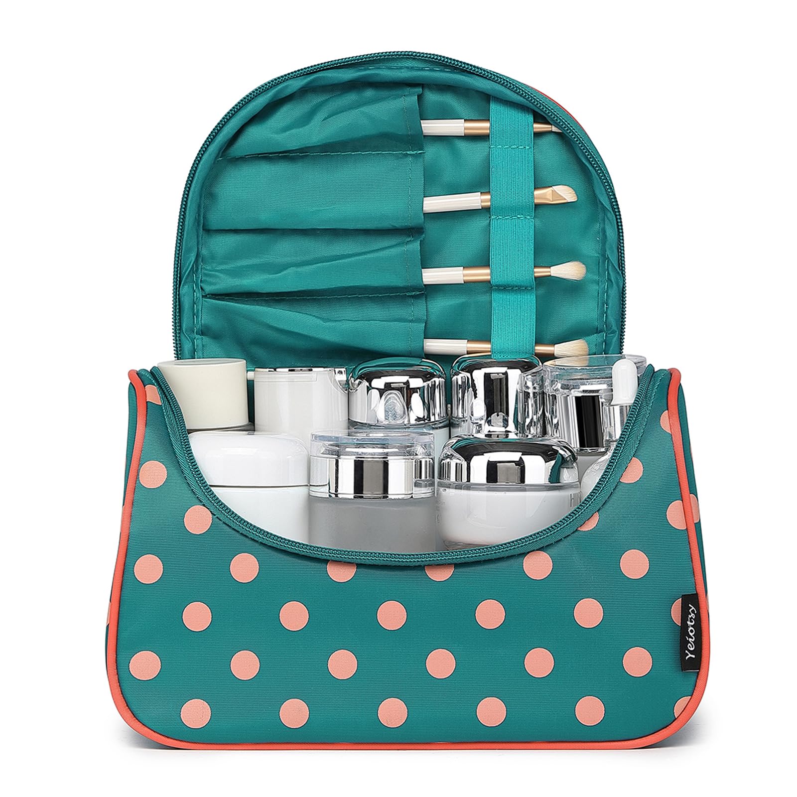 Yeiotsy Cute Travel Makeup Bag, Cute Polka Dots Toiletry Bag with Handle for Girls Cosmetic Organizer for Women (Lake Blue)