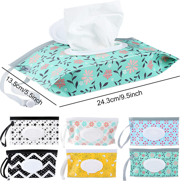 FEBSNOW 6 Pack Baby Wipes Dispenser, Portable Refillable Wipe Holder, Baby Wipes Container, Reusable Wipes Case, Baby Travel Wet Wipes Pouch