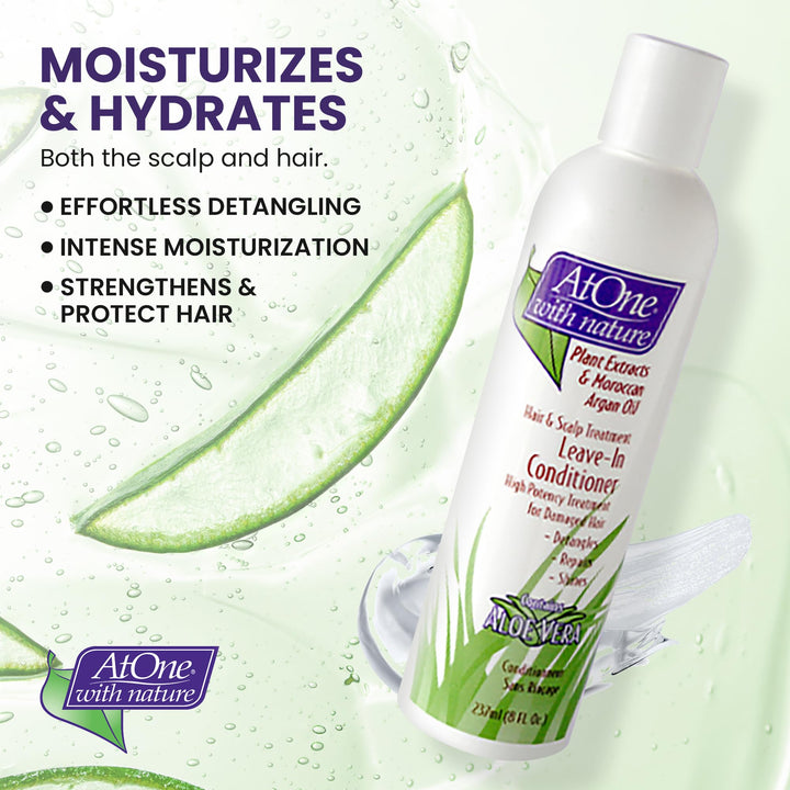 AtOne with Nature Leave-in Conditioner with Aloe Vera - 8 oz Hydrating Solution for Dry, Damaged and Over-Processed Hair