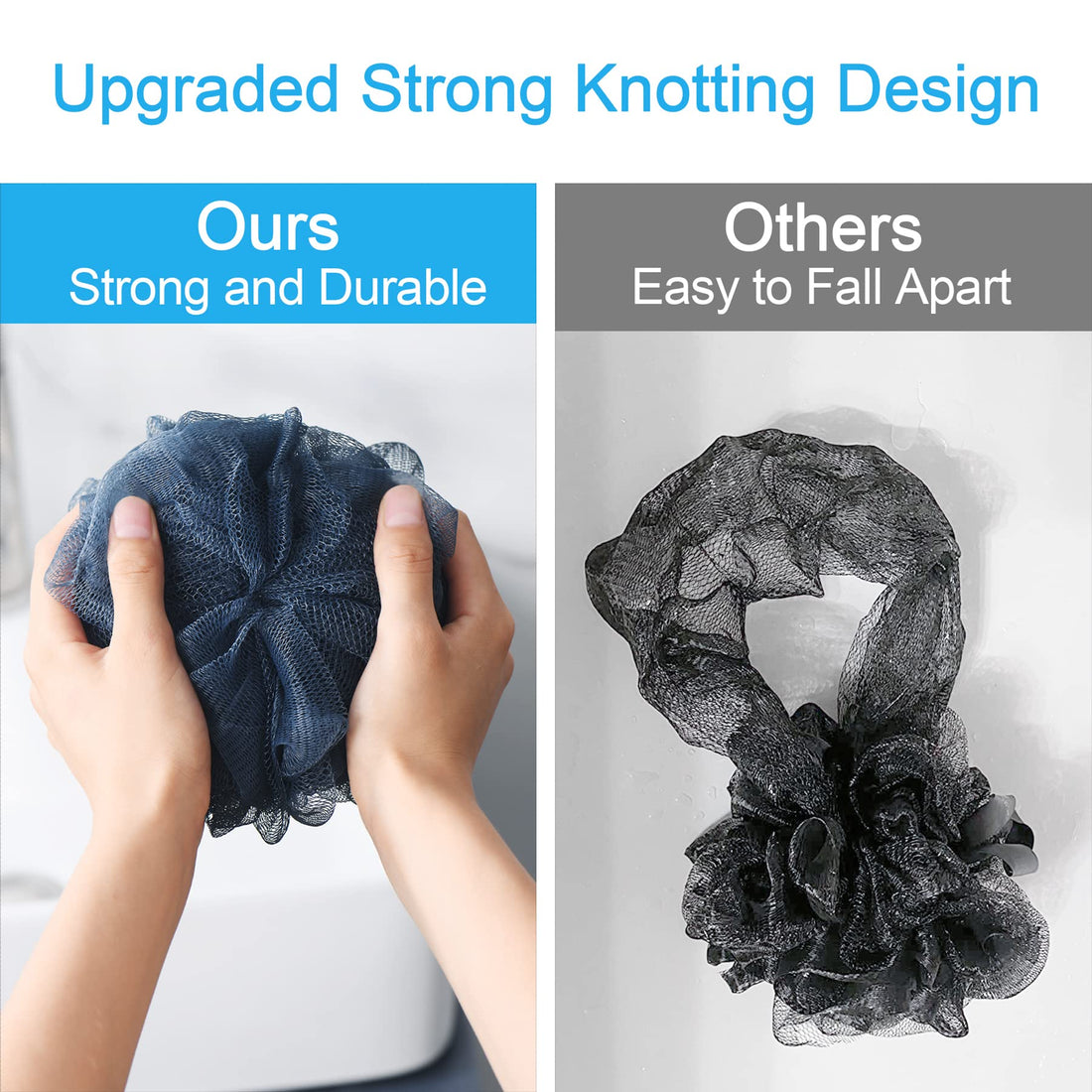 AmazerBath Shower Bath Sponge Shower Loofahs Balls 75g/PCS for Body Wash Bathroom Men Women- Set of 4 Grey Blue-Pink-Grey-White Sponges