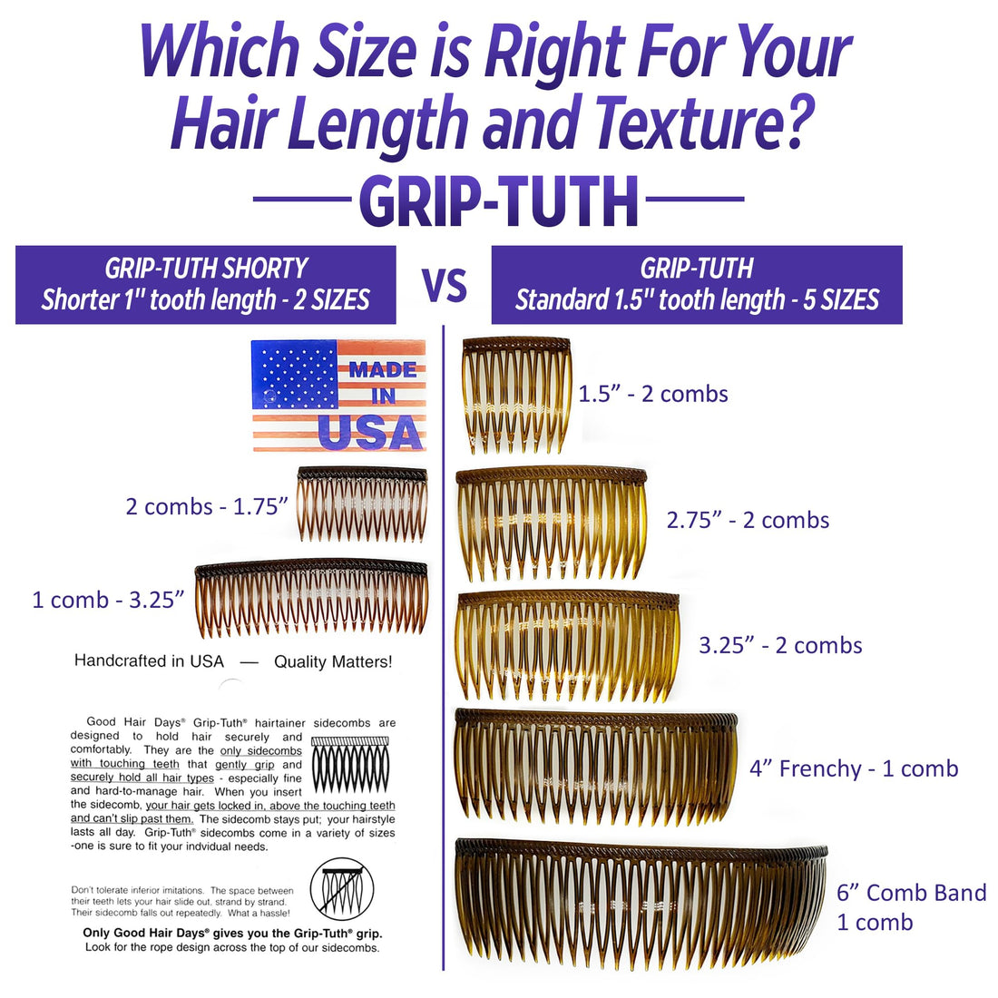 Grip-Tuth Hair Combs - Set Of 2 by EasyComforts Clear/LG AD