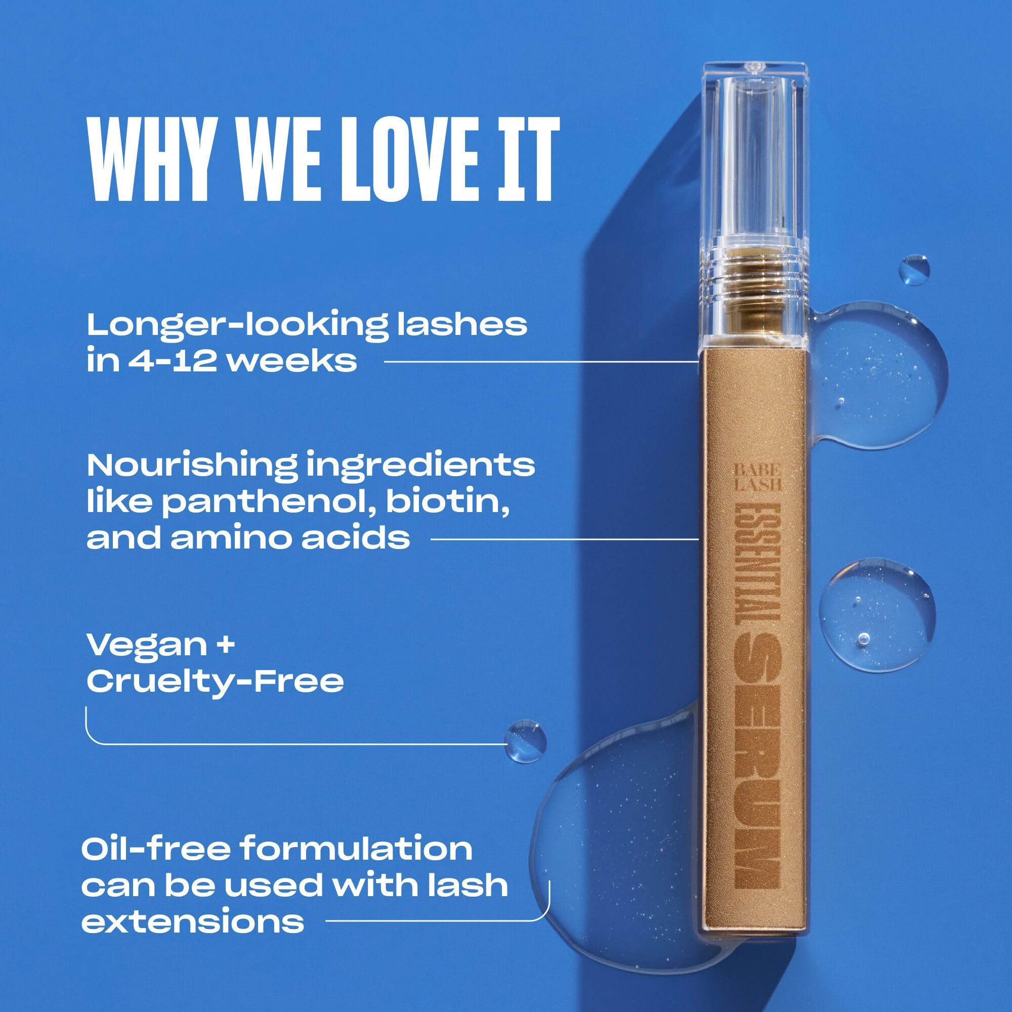 Babe Lash Essential Serum for Eyelash & Brow for Natural, Fuller & Longer Looking Eyelashes - Boosts Hydrates and Conditions Lash and Brow - Use on Lash, Brow & Lash Extensions - 1 ML