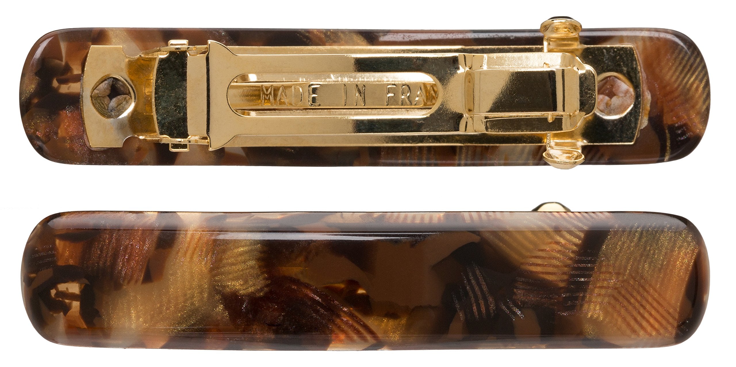 France Luxe Mini Rectangle Barrette Pair - Pavlova Brown