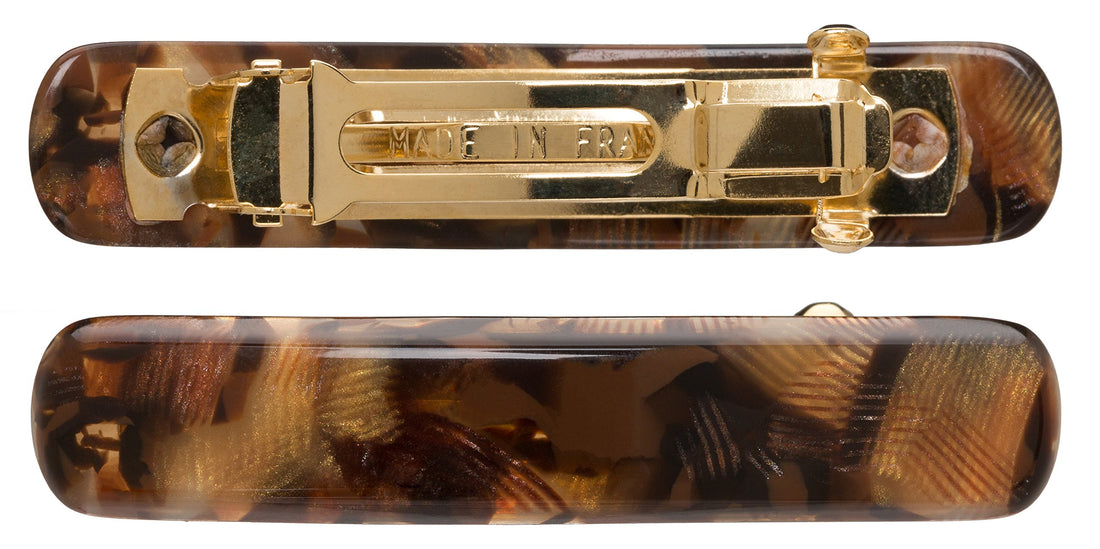 France Luxe Mini Rectangle Barrette Pair - Pavlova Brown
