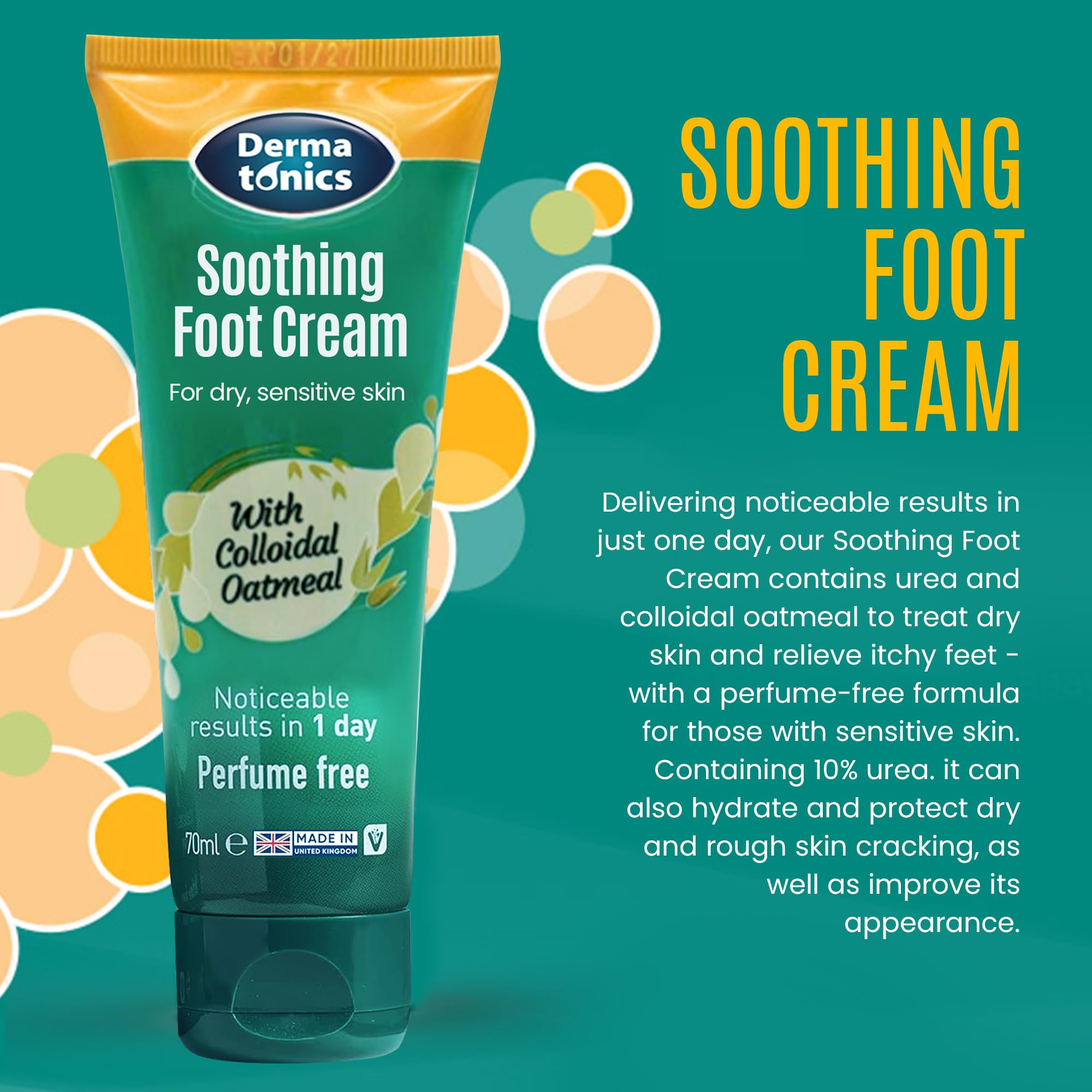 Dermatonics Soothing Foot Cream - 10% Urea w/Colloidal Oatmeal, Exfoliating & Softening Balm, Moisturizer for Dry, Cracked Heels & Rough Skin, Rehydrating for Feet, Elbows & Hands - 2.37 fl oz Tube