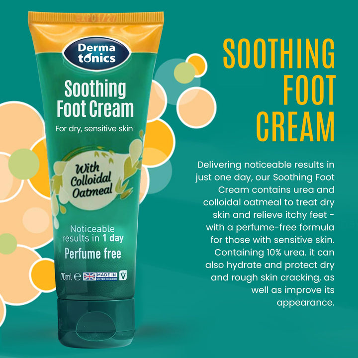 Dermatonics Soothing Foot Cream - 10% Urea w/Colloidal Oatmeal, Exfoliating & Softening Balm, Moisturizer for Dry, Cracked Heels & Rough Skin, Rehydrating for Feet, Elbows & Hands - 2.37 fl oz Tube