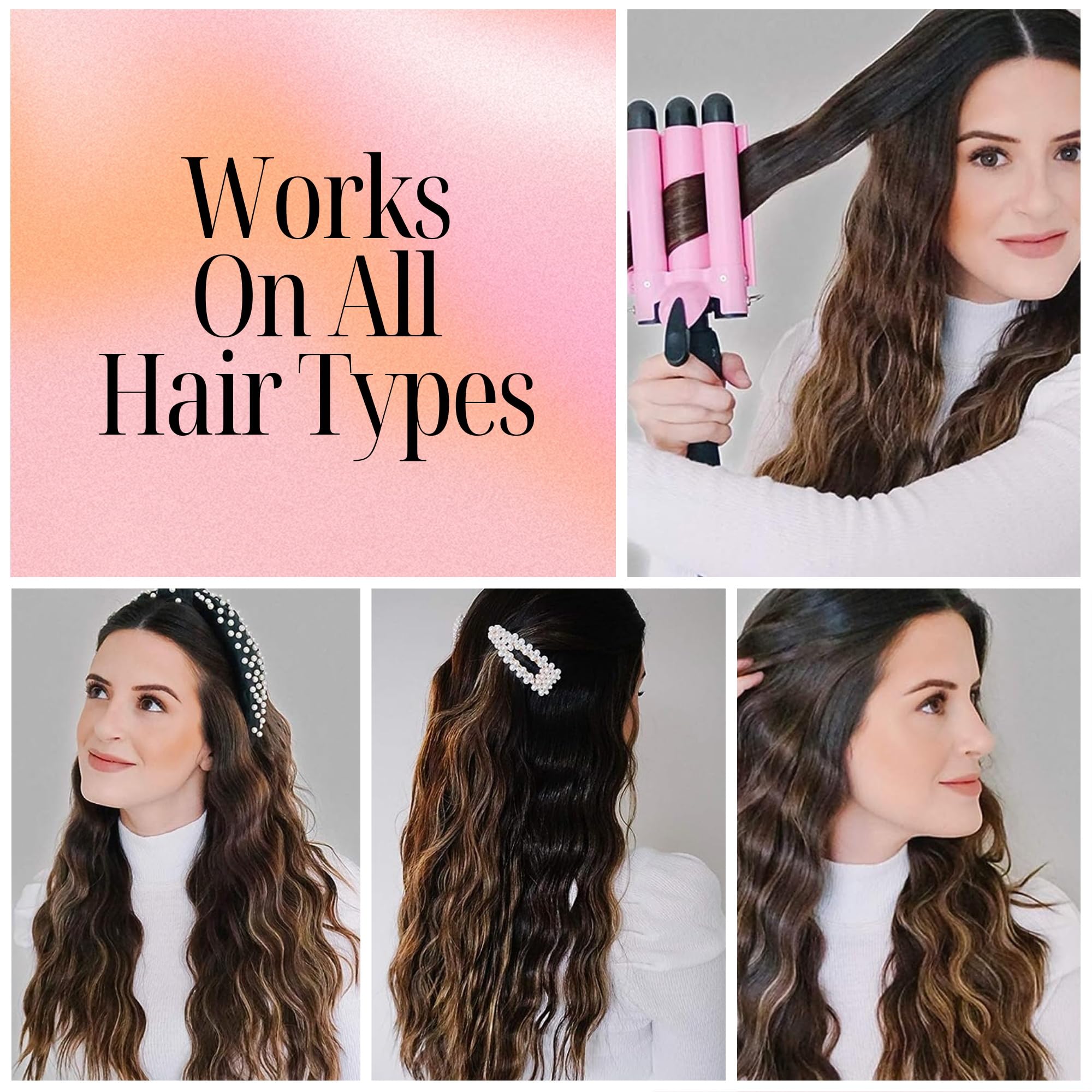 Alure Three Barrel Curling Iron Wand With LCD Temperature Display, 1 Inch Ceramic Tourmaline Triple Barrels, Dual Voltage Crimping Tool, Best Hair Waver For Beachy/Frizz Free Waves