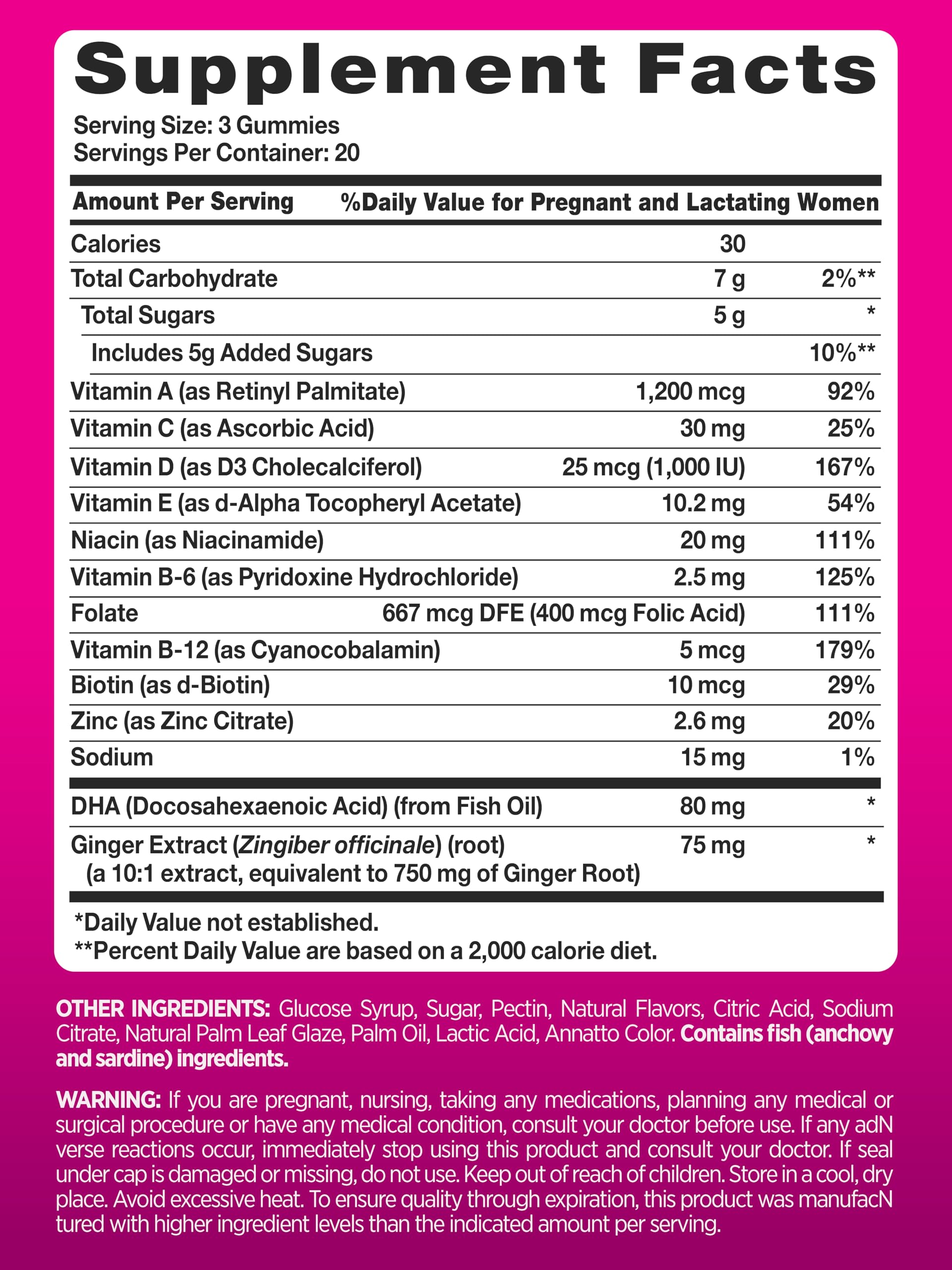 PINK Prenatal Vitamins | 60 Gummies with DHA and Folic Acid | Non-GMO & Gluten Free Multivitamin | Fruit Flavor