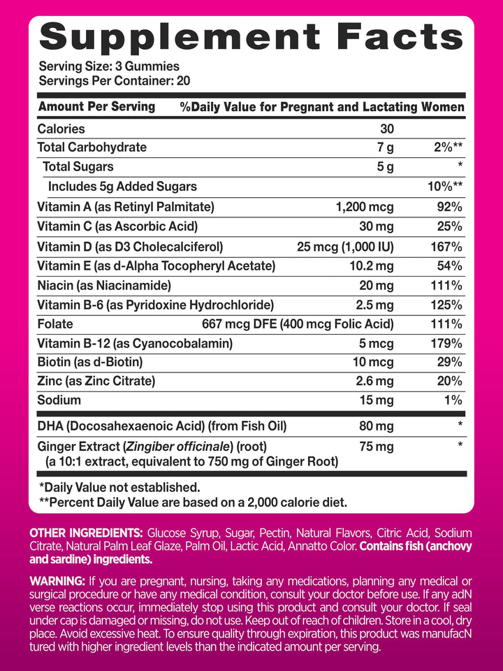 PINK Prenatal Vitamins | 60 Gummies with DHA and Folic Acid | Non-GMO & Gluten Free Multivitamin | Fruit Flavor