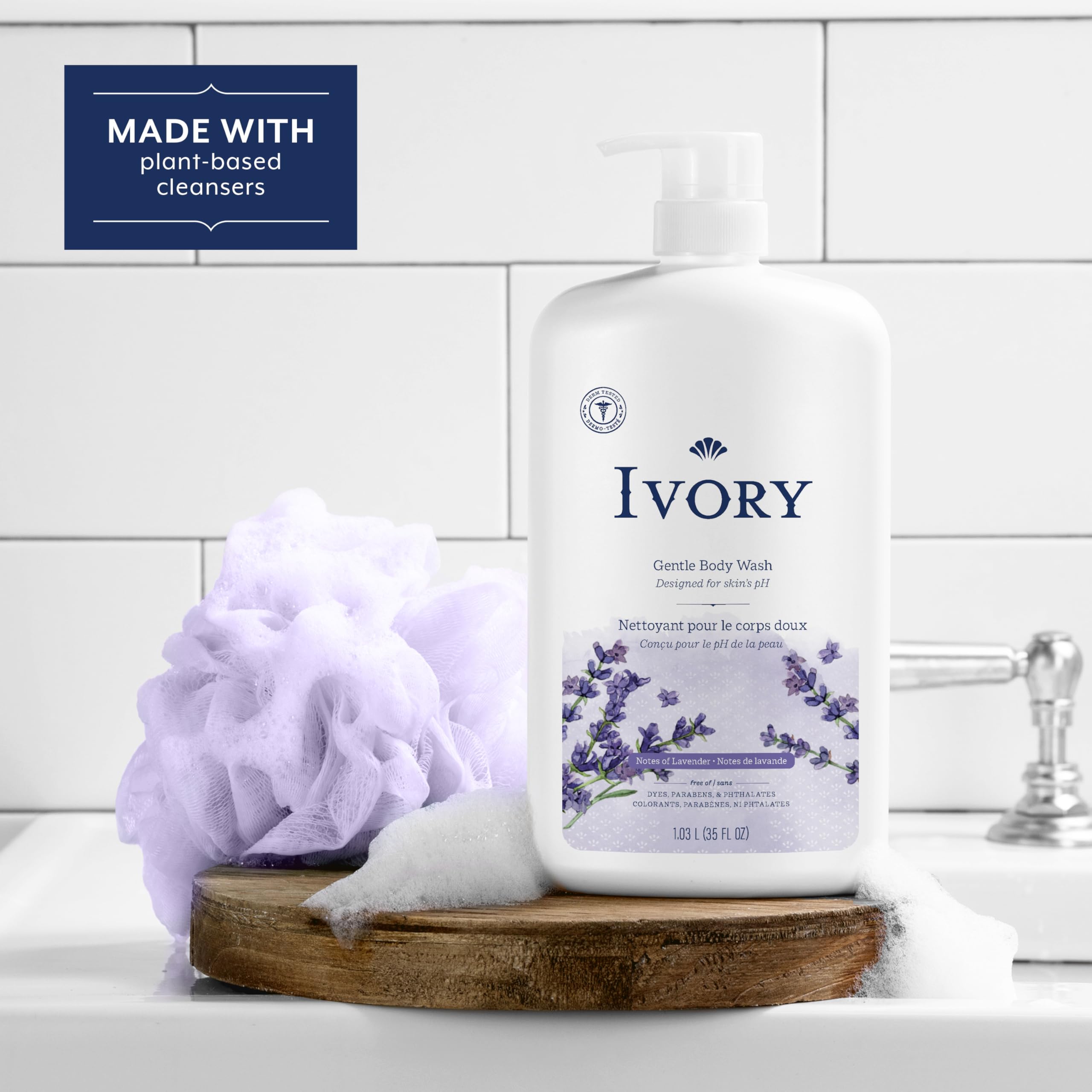 Ivory Body Wash, Designed for the Whole Family, Gentle Formula, Free of Dyes Heavy Perfumes Parabens Phthalates & Silicones, Lavender Scent, 35 oz