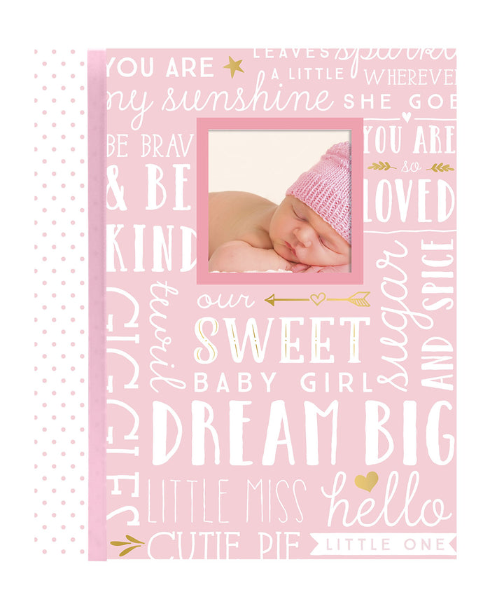 Lil Peach First 5 Years Dream Big Wordplay Baby Memory Book, Baby Keepsake Journal, Gift For New And Expecting Parents, 46 Fill In Pages, Pink