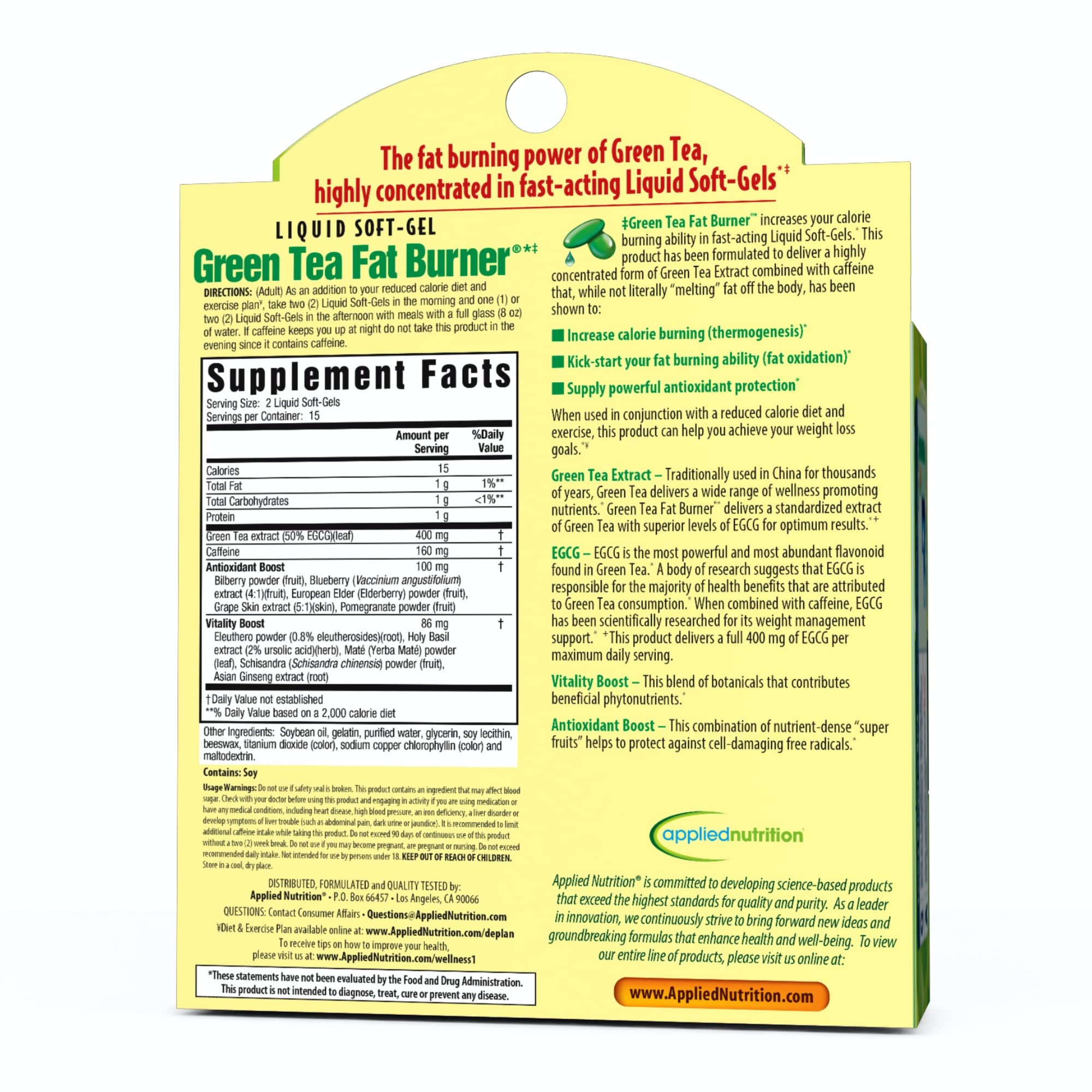 Applied Nutrition Green Tea Fat Burner 30 Soft Gels (Pack of 3)