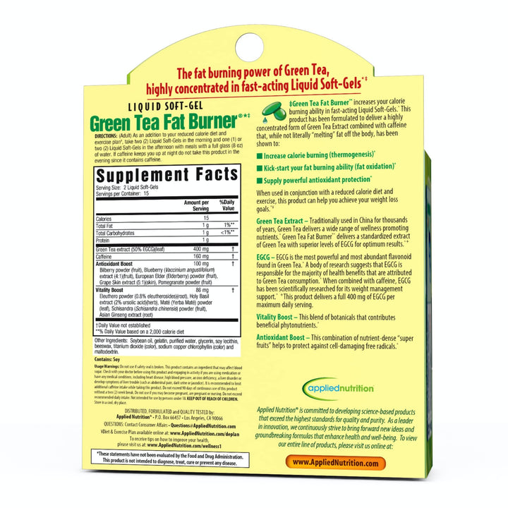 Applied Nutrition Green Tea Fat Burner 30 Soft Gels (Pack of 3)