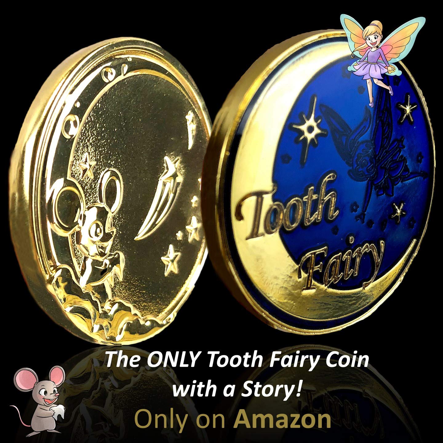 Liphontcta Gold Tooth Fairy Coin Gift Keepsake with Tooth Fairy Story Video for Boys and Girls with Velvet Pouch