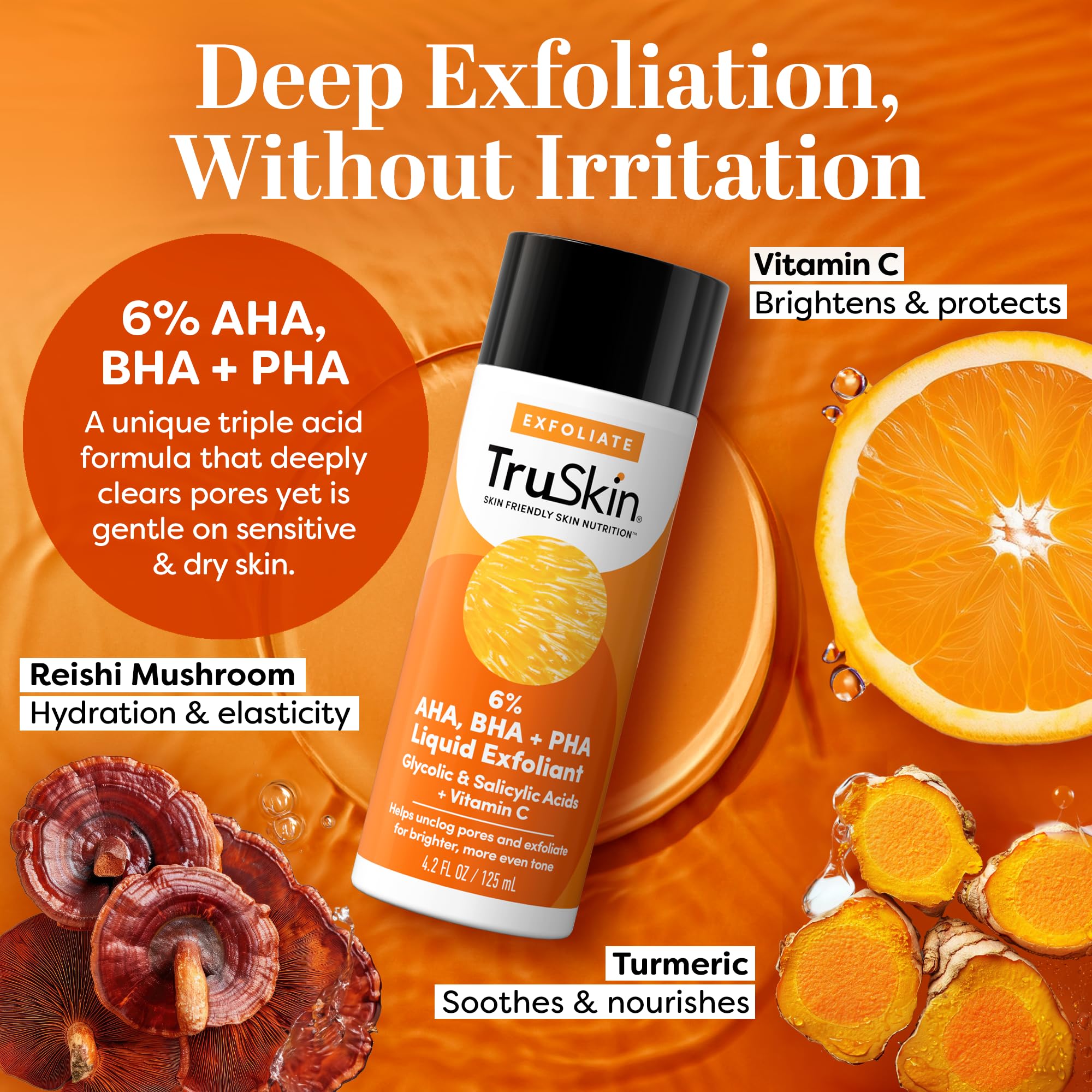 TruSkin BHA Liquid Exfoliant & Toner – PHA AHA BHA Gentle Exfoliator with Salicylic & Glycolic Acid, Vitamin C – Improve Appearance of Tone & Texture, Unclog & Minimize Look of Pores, 4.2 fl oz