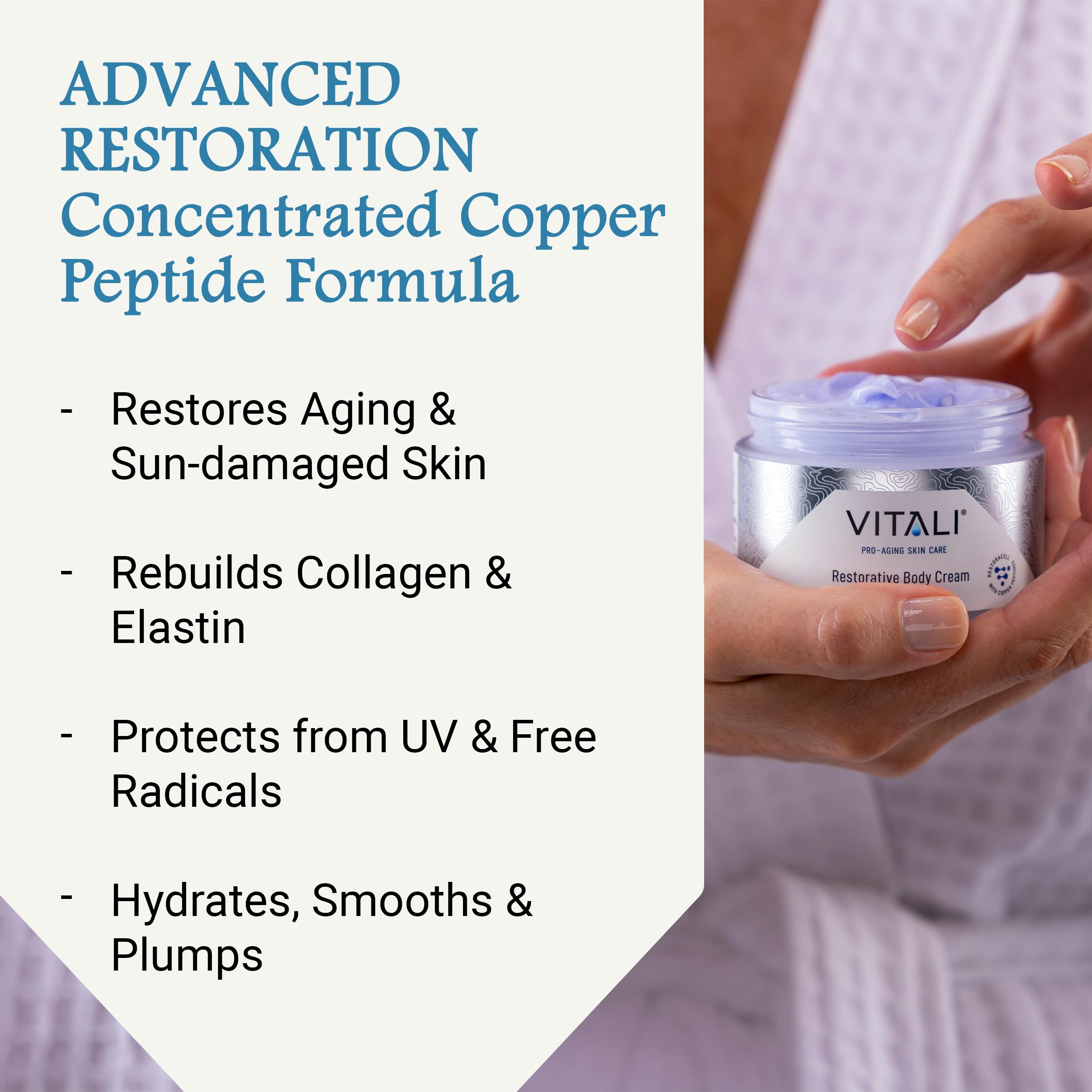 Vitali Restorative Body Cream with Copper Peptides: Premium Age Reducing Moisturizing Cream to Hydrate and Protect Skin from Wrinkles and Free Radicals - 1.69 fl. oz.