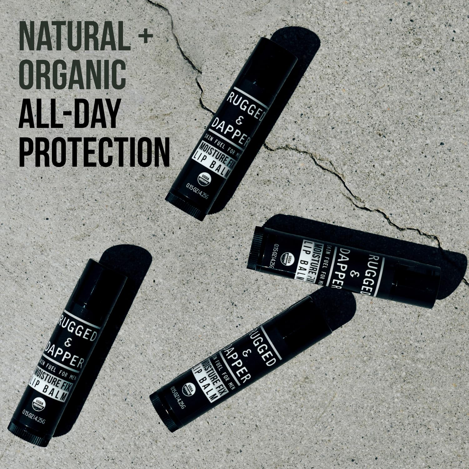 Moisture Fix Lip Balm For Men - 4 Pack - All Natural & Certified Organic - Fresh Eucalyptus Mint Flavor - RUGGED & DAPPER