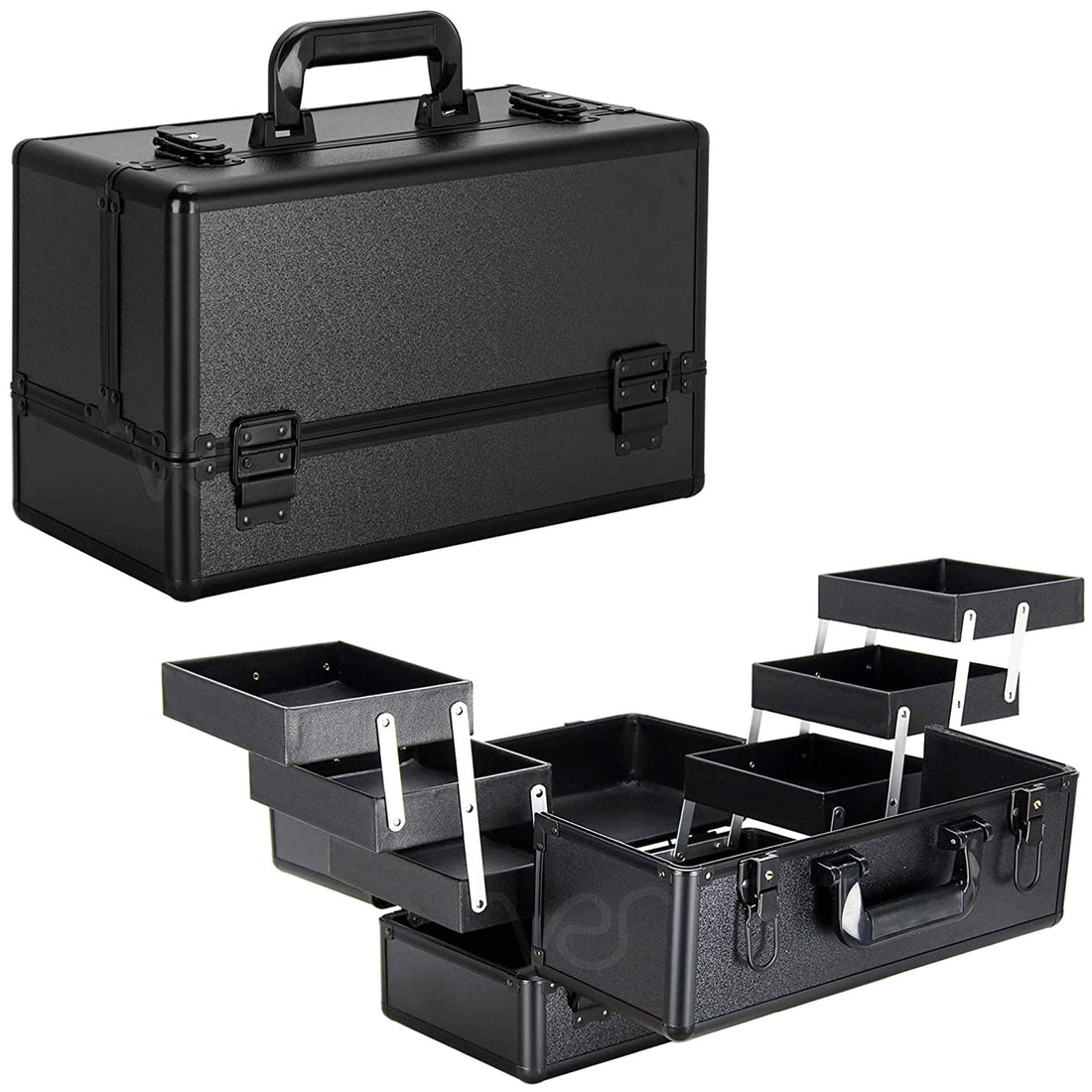Ver beauty 6-tiers accordion trays professional cosmetic makeup train case organizer travel - vp001, Black Matte