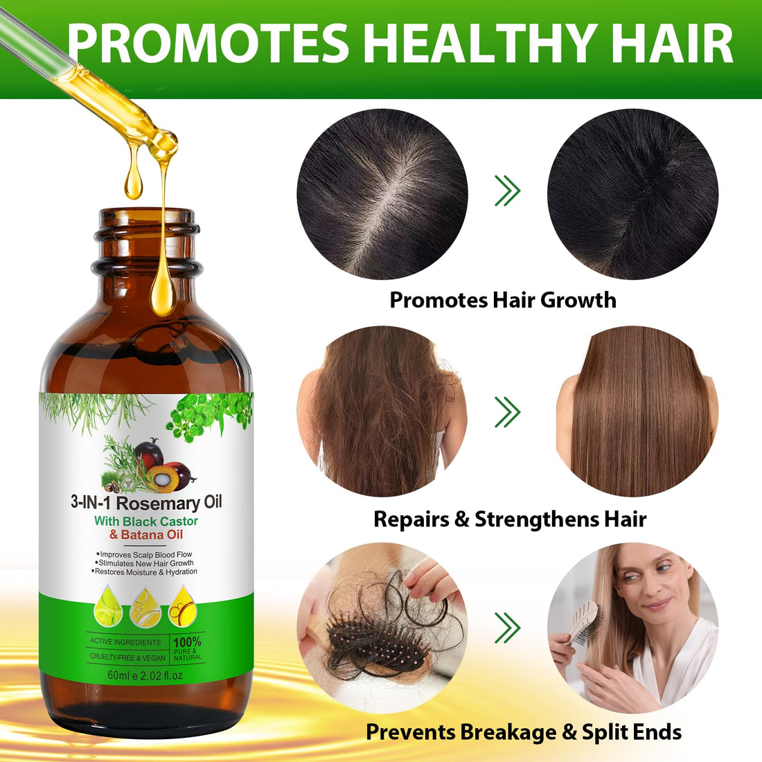 Batana Oil for Hair Growth 2.02Fl Oz- 100% Pure Cold Pressed Organic - Natural Treatment Eyelashes & Eyebrows, Skin Care,Body Massage