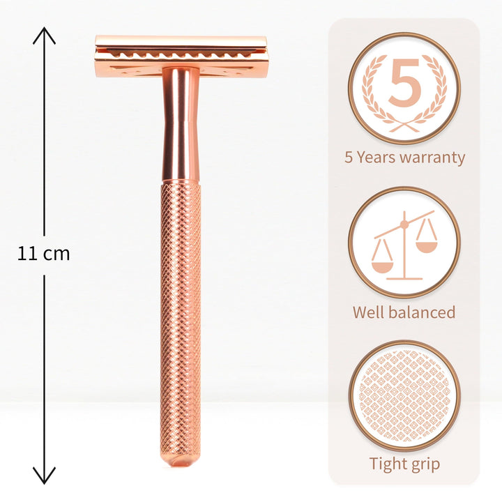 Bambaw Rose Gold Safety Razor Women|Metal Razors For Women|Reusable Razor|Eco Friendly Shaving|Metal Shaver|Double Blade Razor|Waste Free|Ladies Safety Razor|Eco Razors For Women|Bambaw