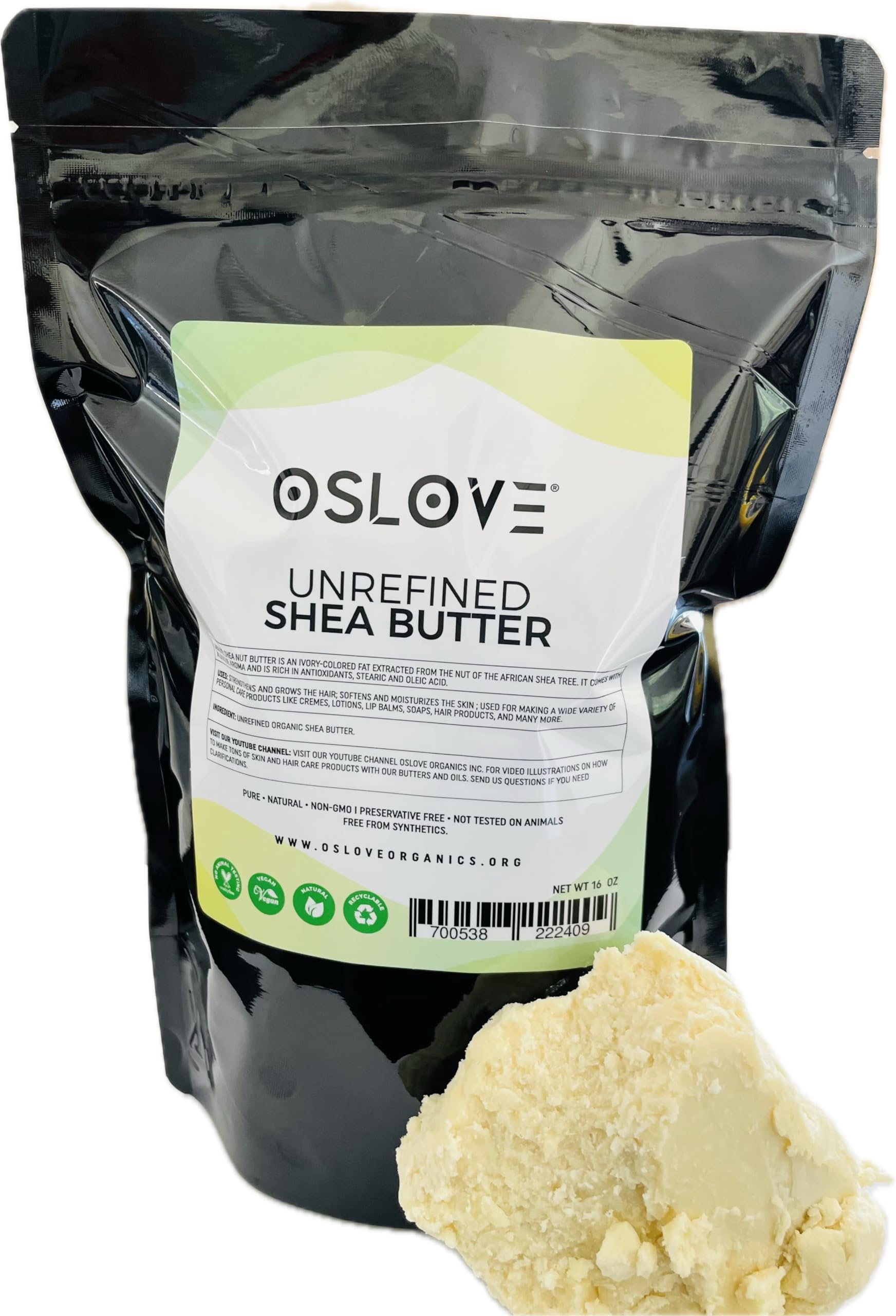 Oslove Organics Organic Unrefined Shea Butter 1 LB - African,100% Pure, Non-GMO, Fresh, Rich and Creamy | Use for Body/Hair moisturizing butters, Lip balms, soap base, salves and deodorants