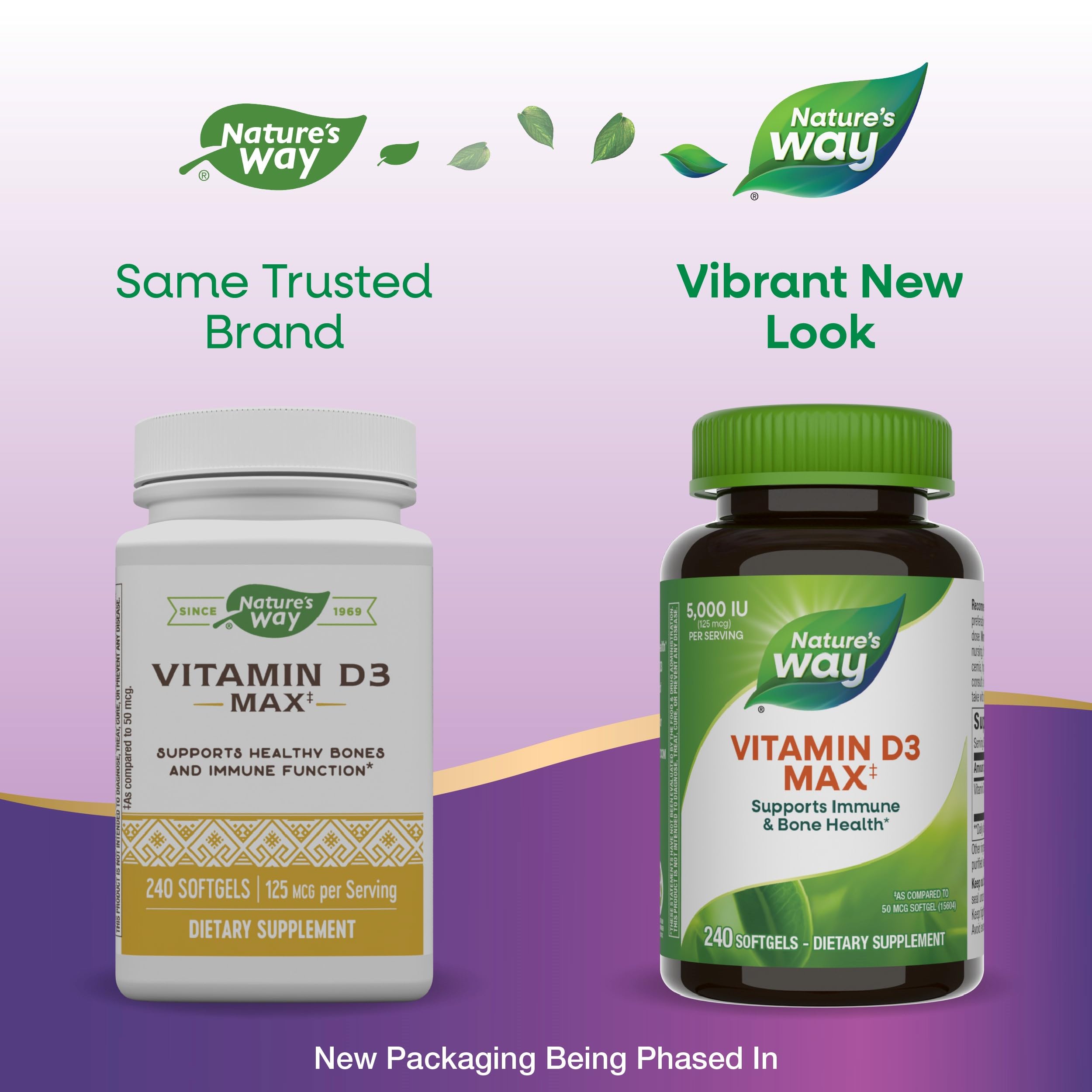 Nature's Way Vitamin D3 Max**, High Potency Vitamin D3, Supports Healthy Bones and Teeth*, Supports Immune Health*, 5000 IU (125 mcg) per Serving, 240 Softgels (Packaging May Vary)