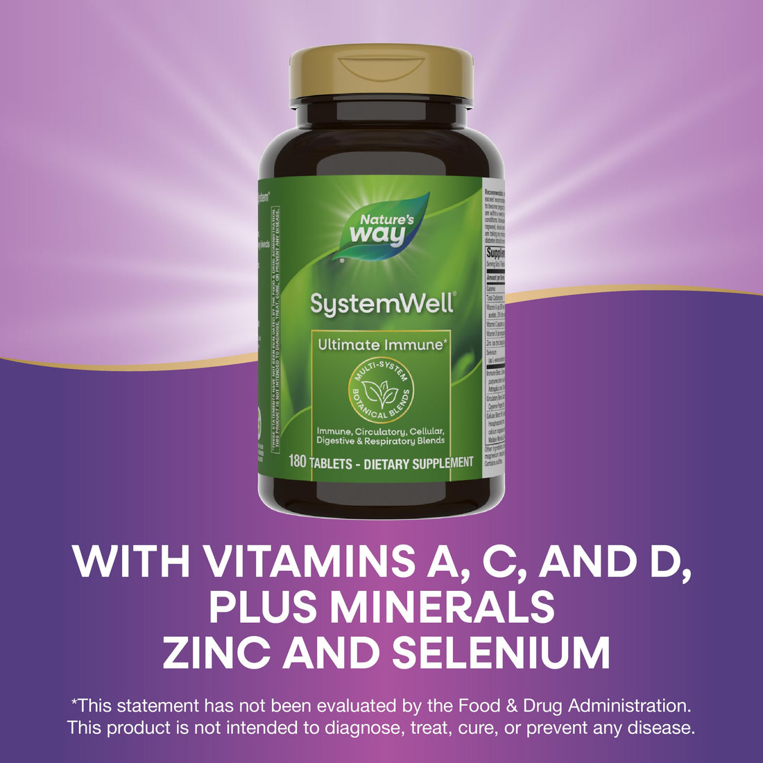 Nature's Way Systemwell Ultimate Immune*, with Vitamins C, A, D, Zinc, Selenium, Multi-System Botanical Blends Including Immune, Respiratory, Digestive, & Circulatory, 180 Tablets (Packaging May Vary)