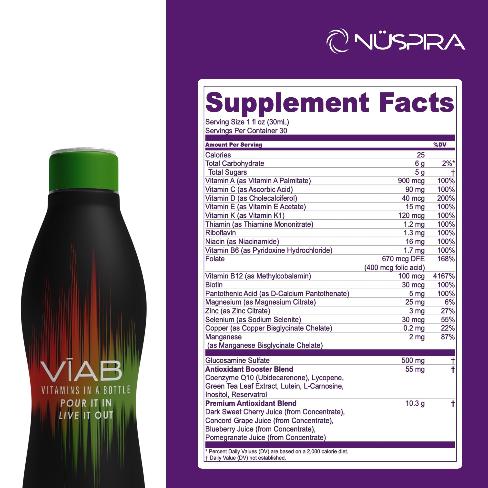 NüSpira - VIAB Liquid Multi-Vitamin - Effortless Wellness for The Whole Family - Potent Blend of Vitamins & Minerals - Smooth Taste - 30oz
