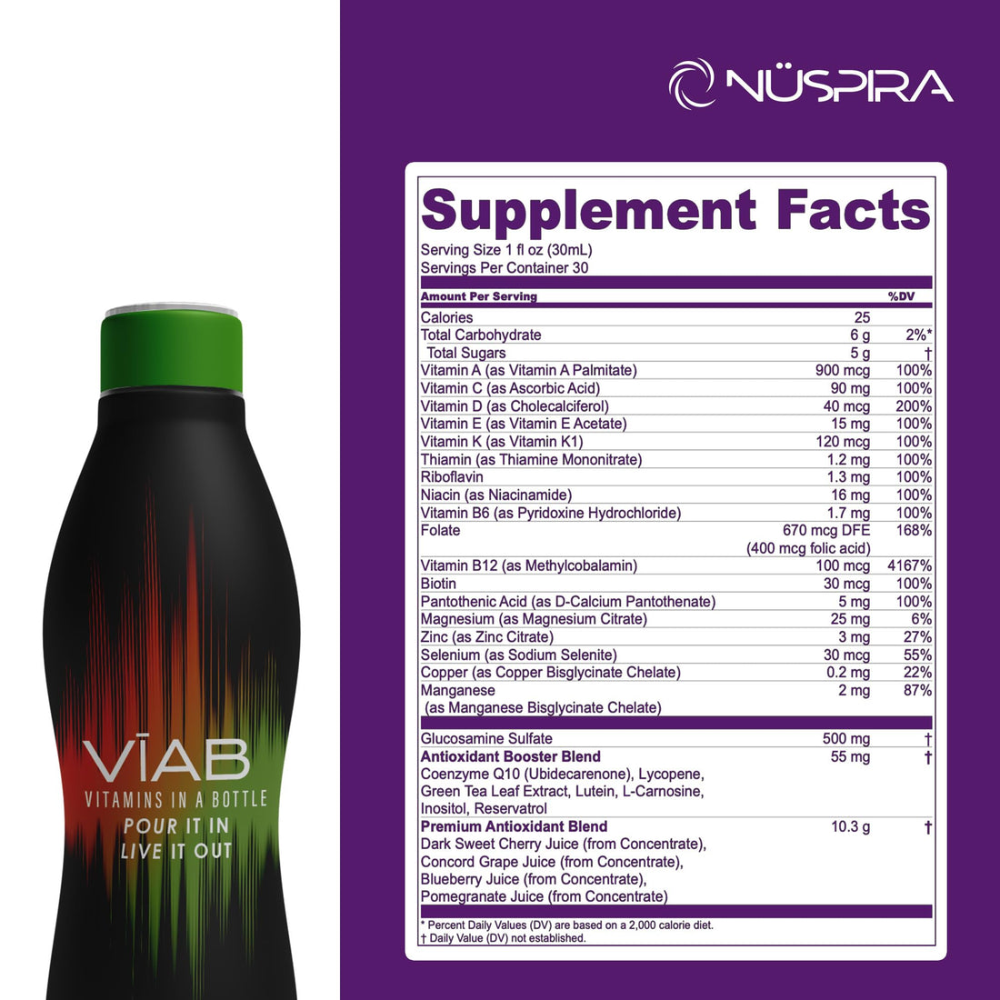 NüSpira - VIAB Liquid Multi-Vitamin - Effortless Wellness for The Whole Family - Potent Blend of Vitamins & Minerals - Smooth Taste - 30oz