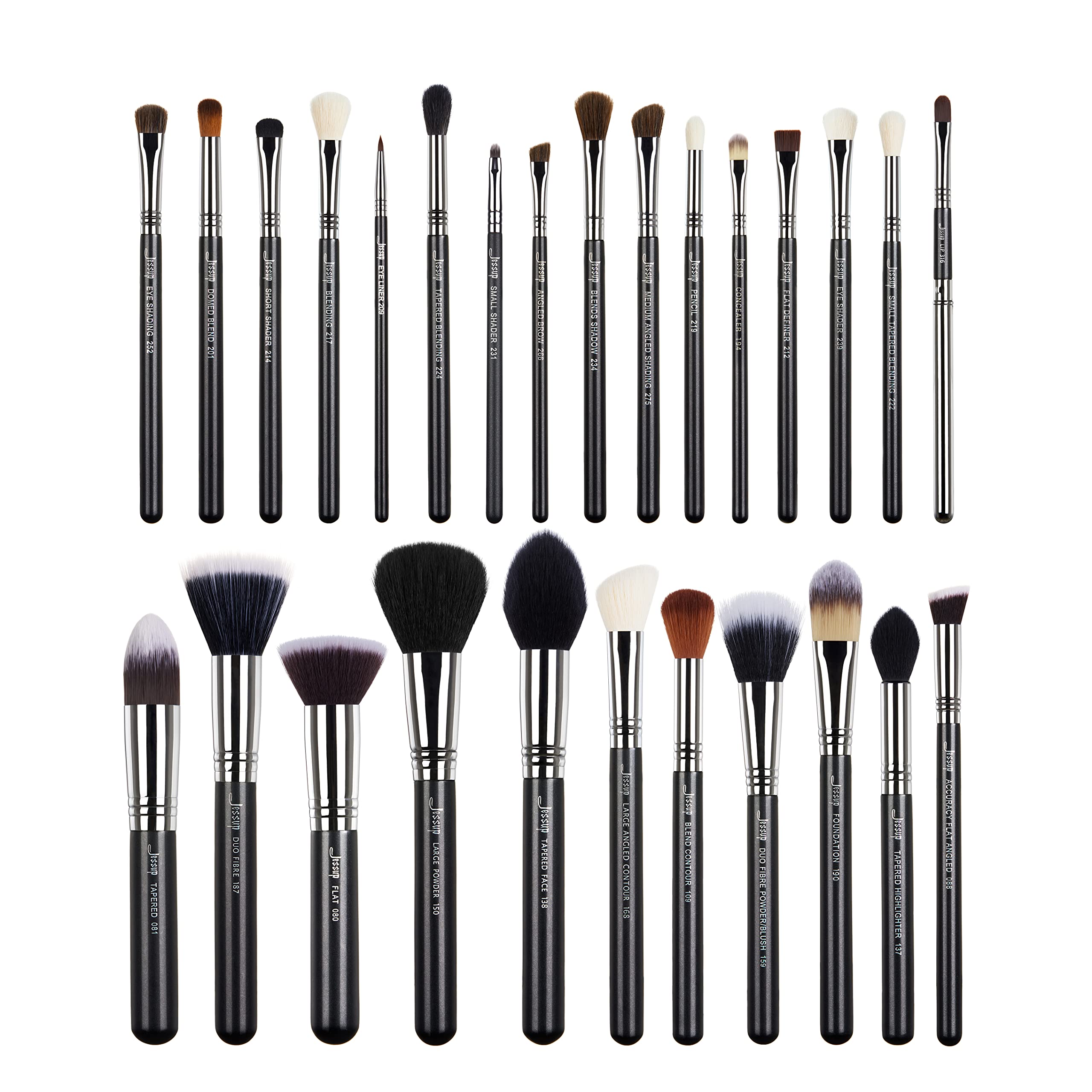 Jessup 27 pcs Pro Set Makeup Brushes Professional Foundation Eye Shadow Lipstick Face Power Liquid Cream Fiber Hair Handmade Brush Tools Black/Silver T133