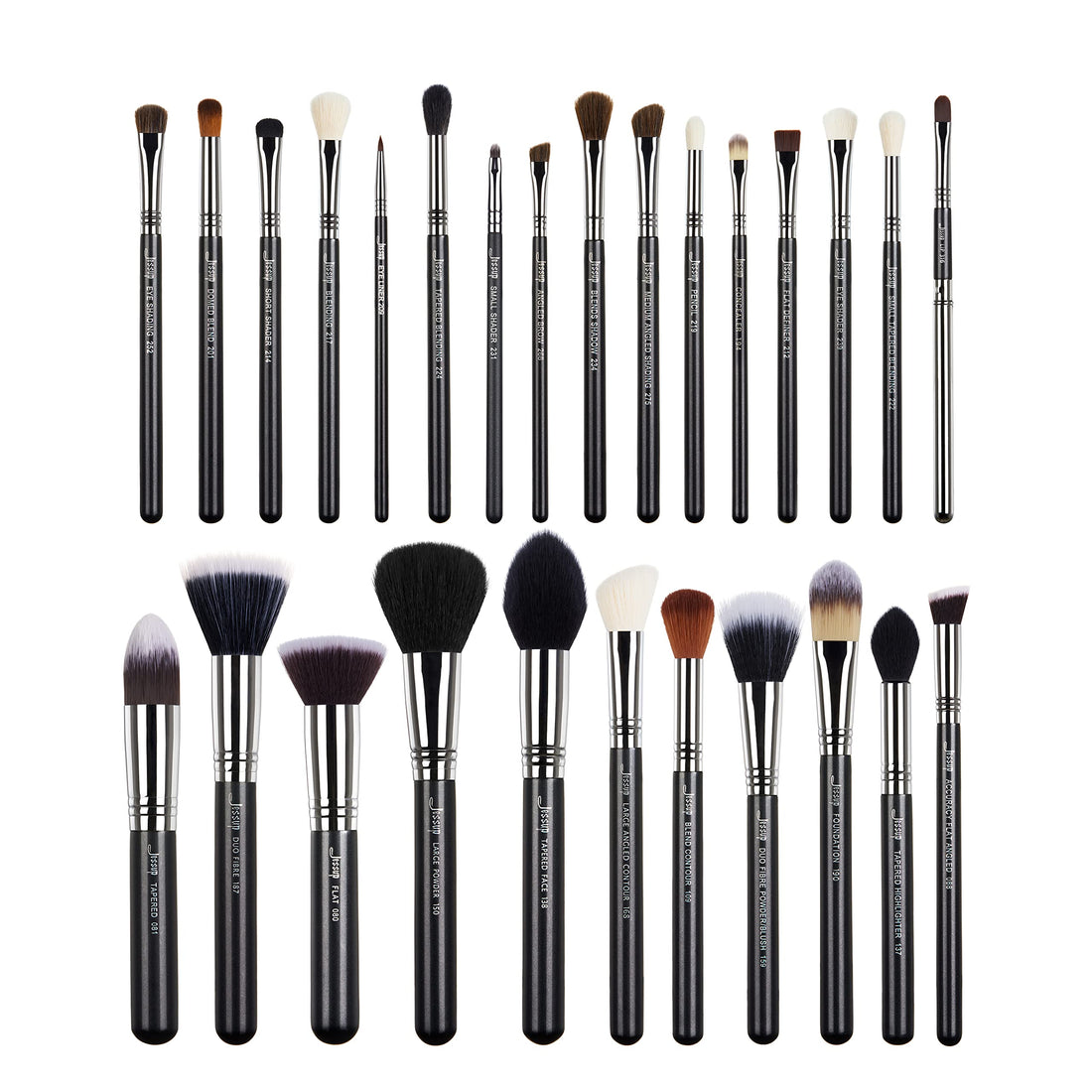Jessup 27 pcs Pro Set Makeup Brushes Professional Foundation Eye Shadow Lipstick Face Power Liquid Cream Fiber Hair Handmade Brush Tools Black/Silver T133