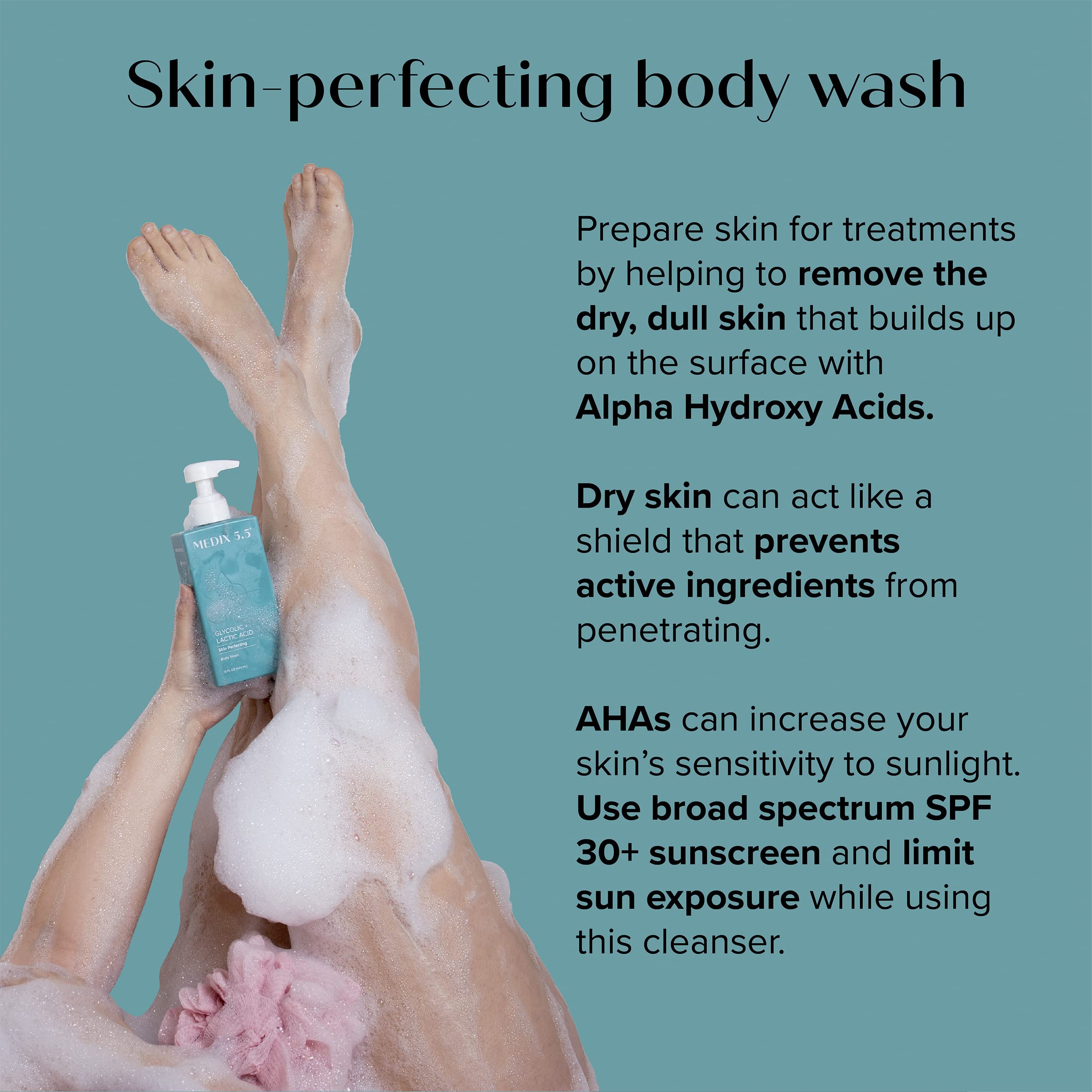 Medix 5.5 Exfoliating AHA Glycolic Acid Face & Body Wash Cleanser + Vitamin C Moisturizing Body Cream Lotion Skin Care 2PC Set | Alpha Hydroxy Acid & Lactic Acid Foaming Face Wash, 2-PC