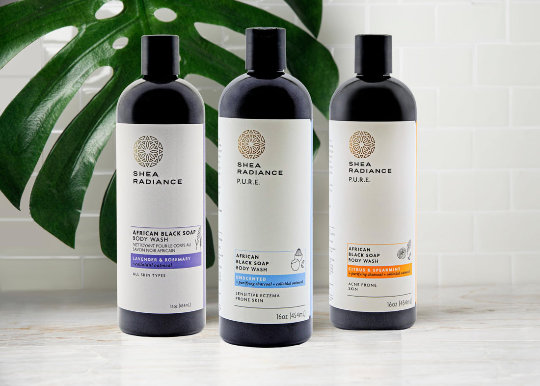 Shea Radiance African Black Soap Body Wash - Dry Skin, Eczema, Rashes, Blemish Cleanser | Citrus Spearmint (16 oz)