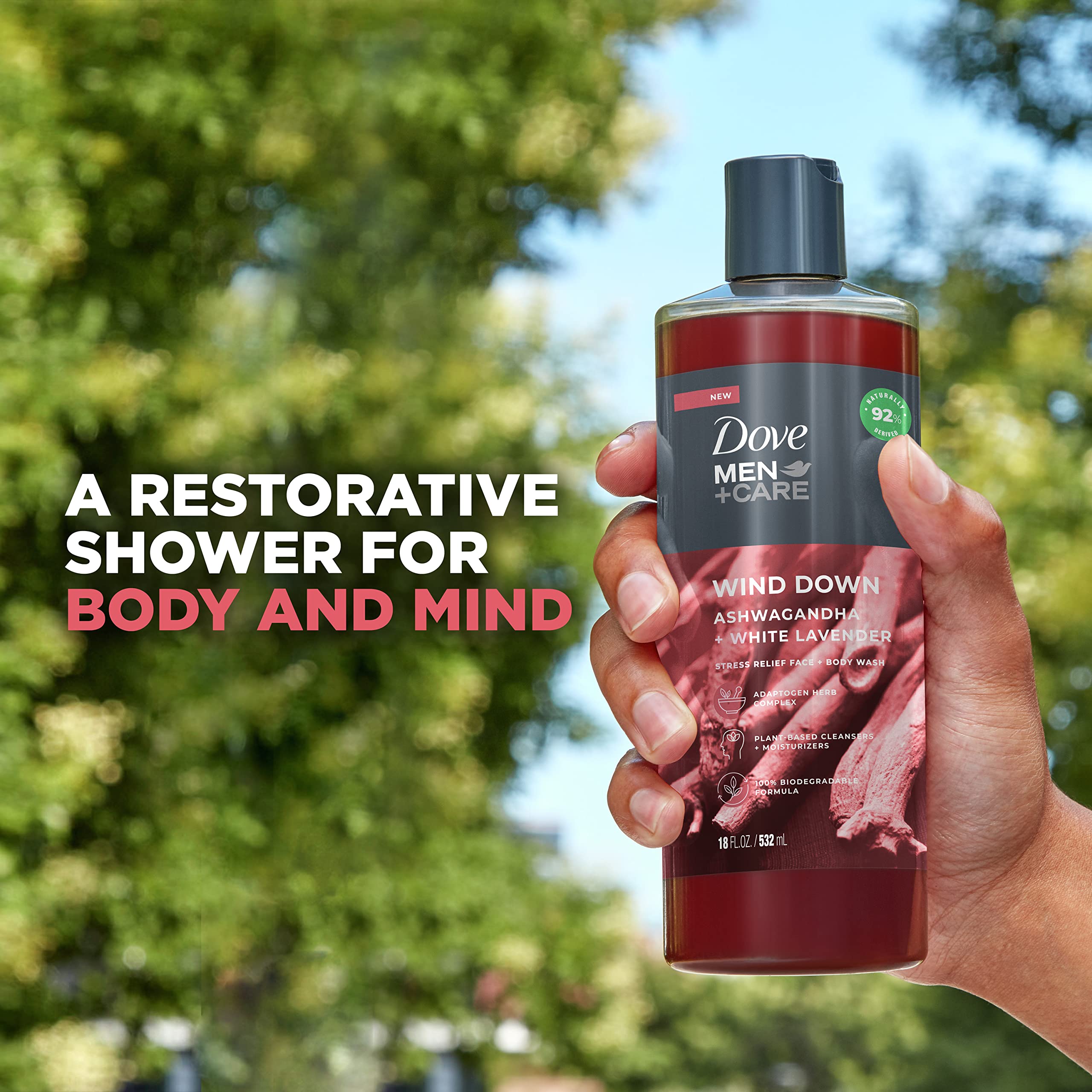 DOVE MEN + CARE Face + Body Wash For Men Wind Down Ashwagandha + White Lavender 18 oz 4 Count