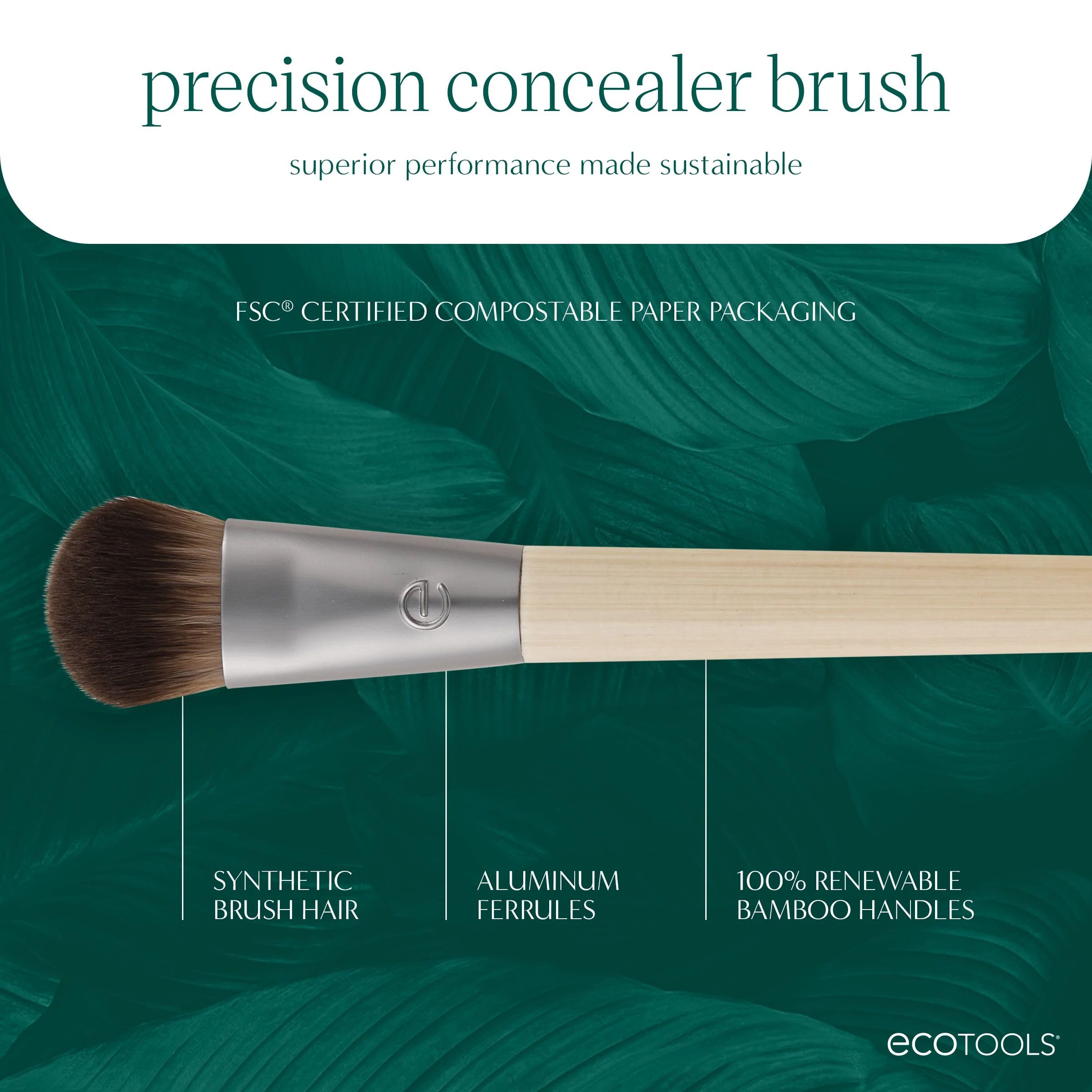 EcoTools Precision Concealer Makeup Brush, For Concealing Under Eyes & Imperfections, Sculpt Skin, Works With Liquid & Cream Makeup, Synthetic Bristles, Cruelty-Free & Vegan, 1 Count