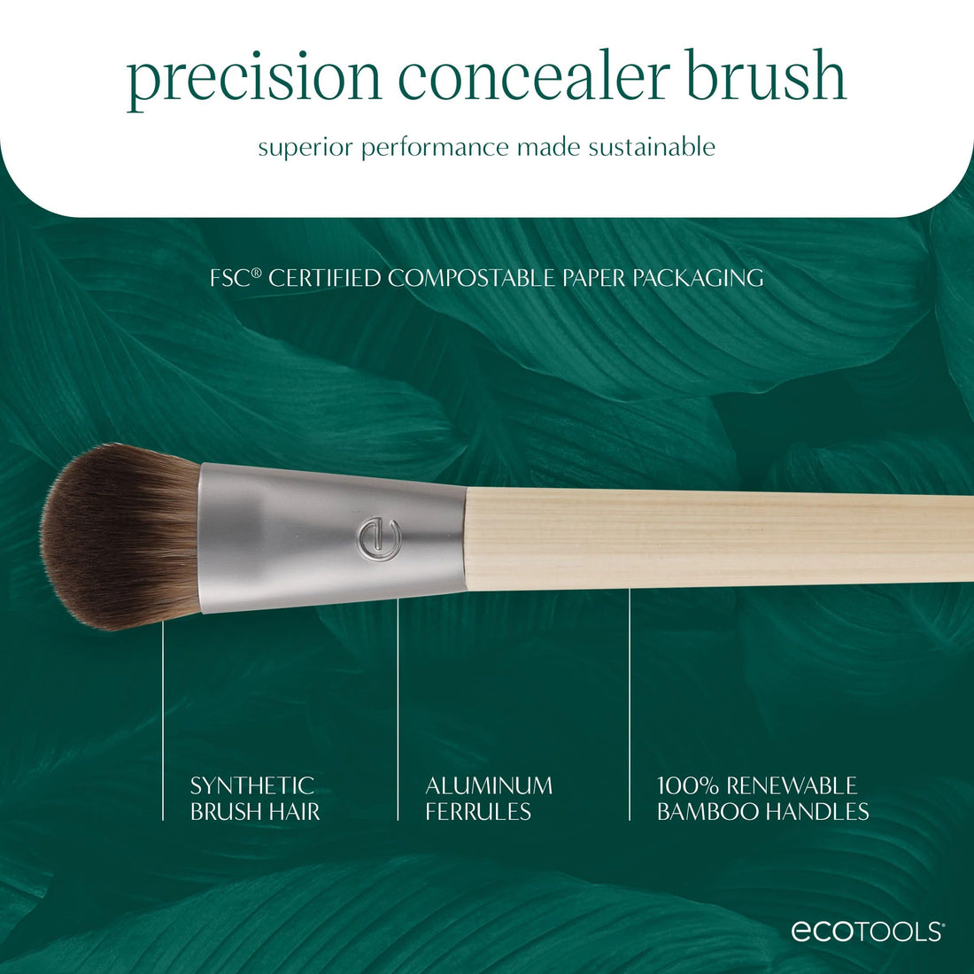 EcoTools Precision Concealer Makeup Brush, For Concealing Under Eyes & Imperfections, Sculpt Skin, Works With Liquid & Cream Makeup, Synthetic Bristles, Cruelty-Free & Vegan, 1 Count