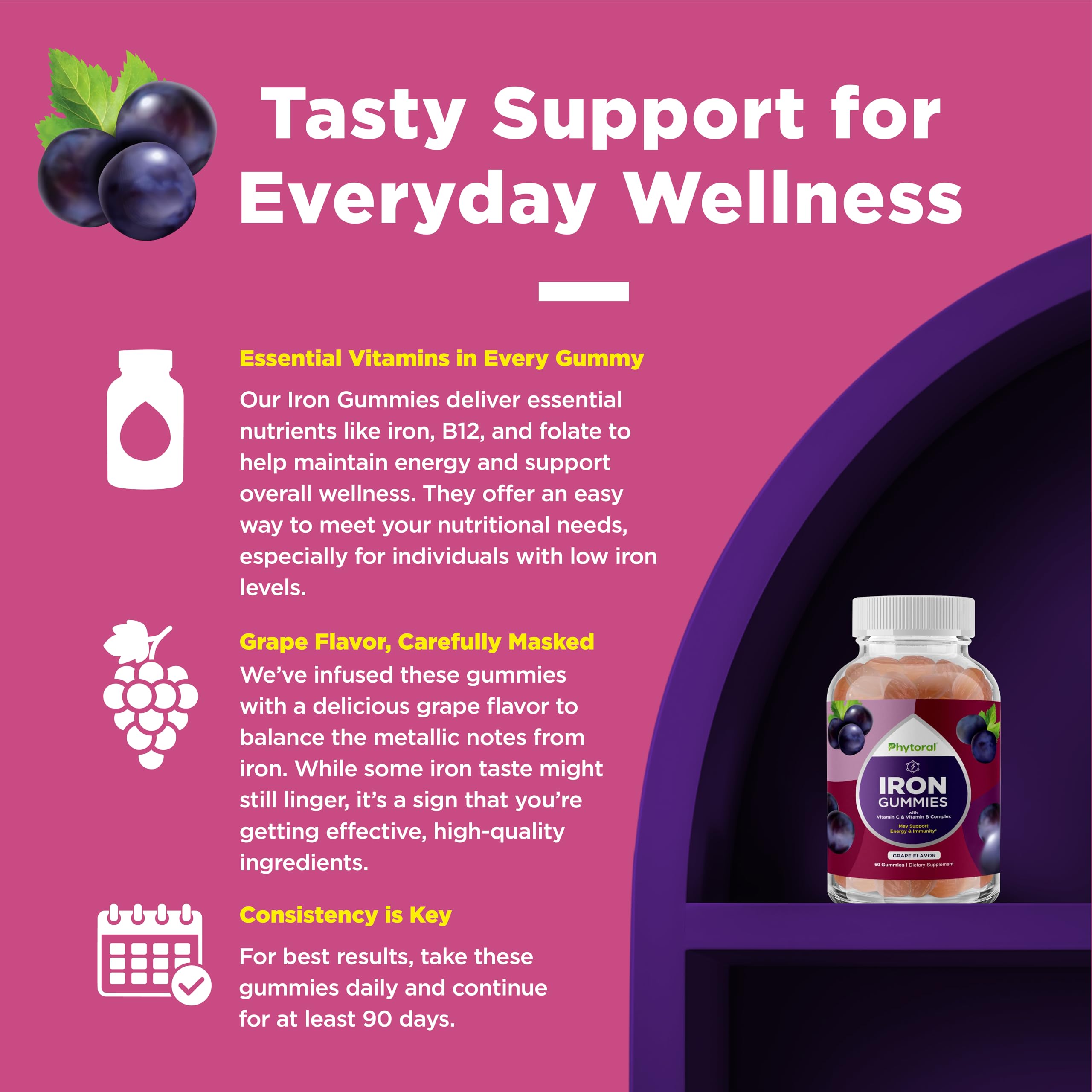 Natural Multivitamin Iron Gummies for Adults - Adult Gummy Vitamins with Iron and Energy Boost B Complex Vitamins - Gummy Supplement and Mental Clarity Focus Multivitamin with