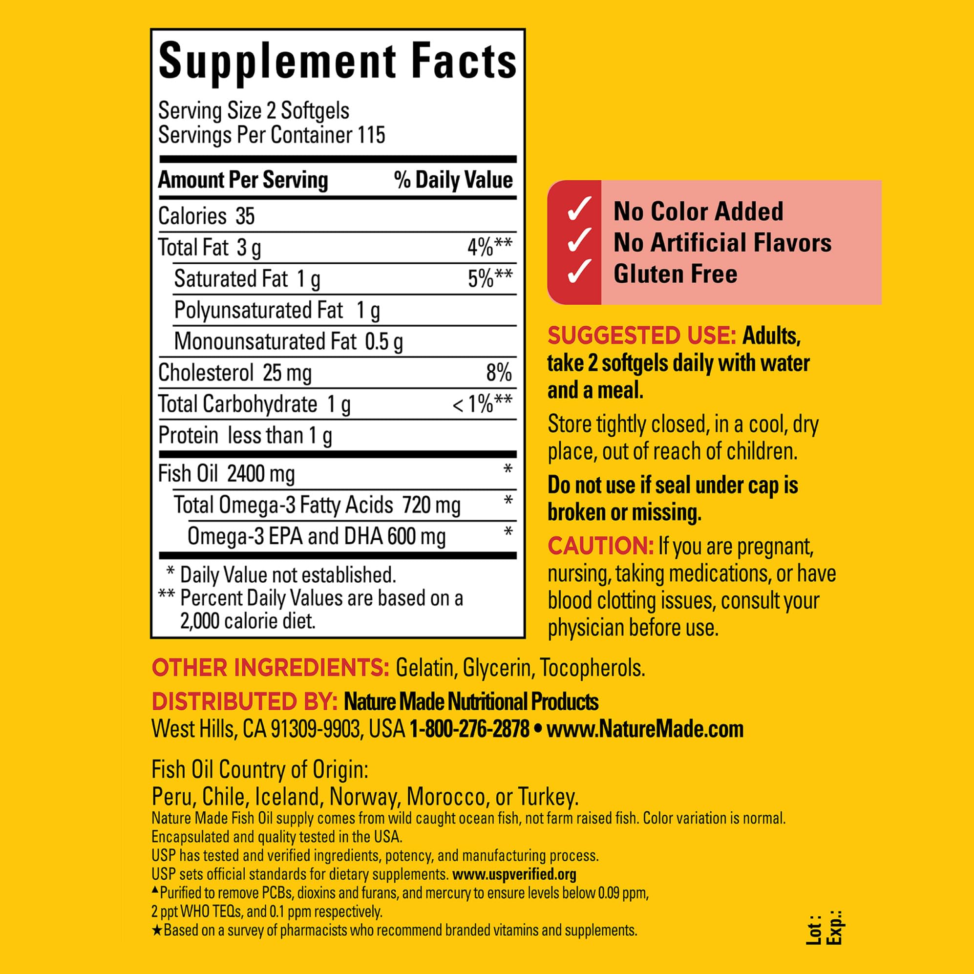 Nature Made Fish Oil 1200 mg Softgels, Fish Oil Supplements, Omega 3 Fish Oil for Healthy Heart Support, Omega 3 Supplement with 230 Softgels, 115 Day Supply