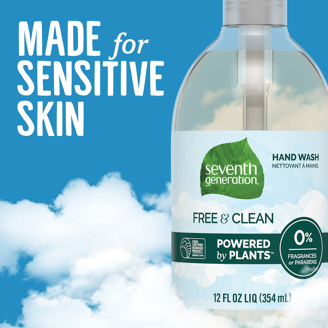 Seventh Generation Hand Wash, Free & Clean Unscented, 12 Fl Oz, (Pack of 8)