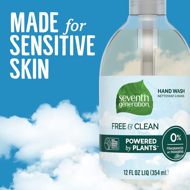 Seventh Generation Hand Wash, Free & Clean Unscented, 12 Fl Oz, (Pack of 8)