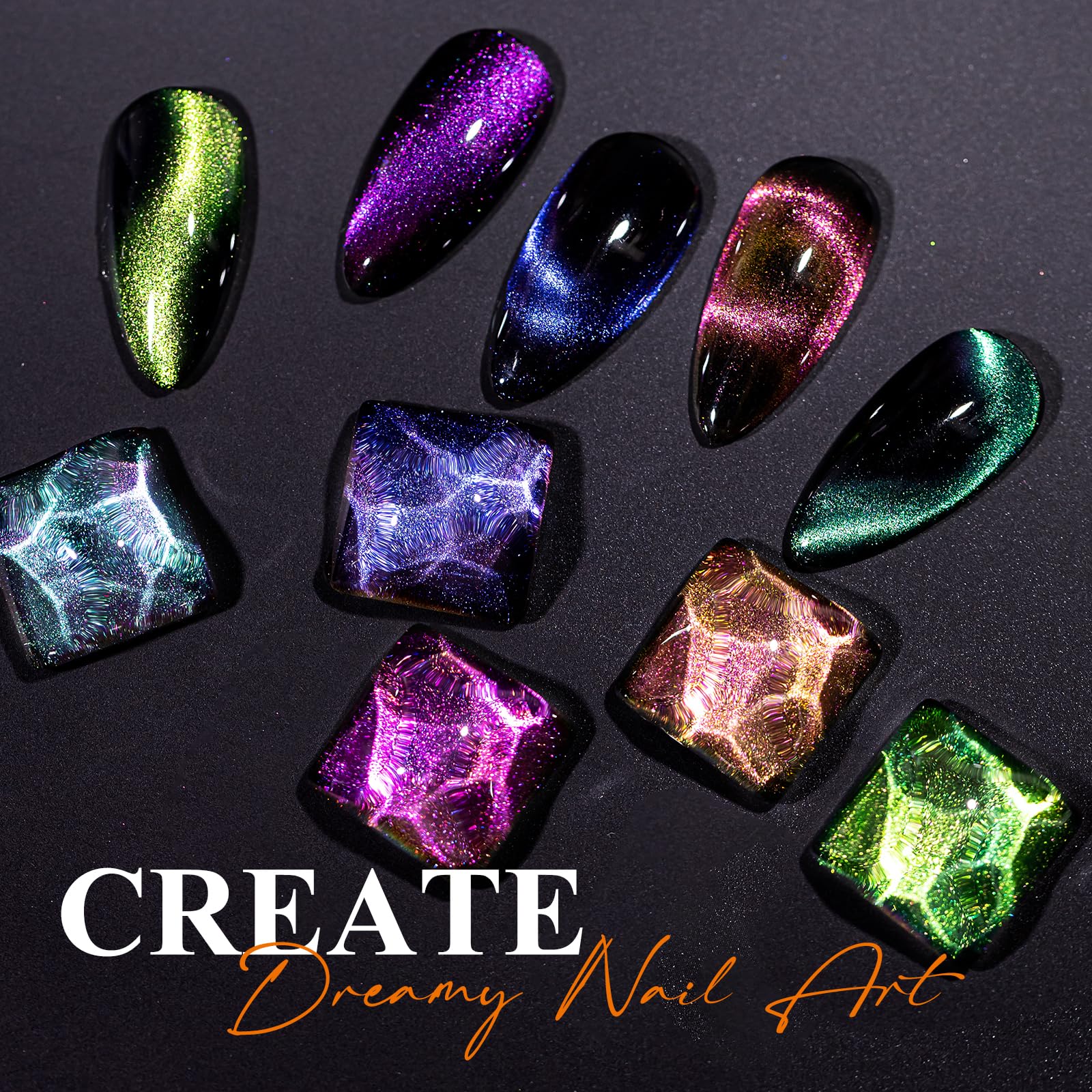MIZHSE 9D Cat Eye Gel Nail Polish Fashion Chameleon Magnetic Gel 10ml Soak Off UV LED with 2 Magnet Stick Gel Nail Polish Set 6pcs