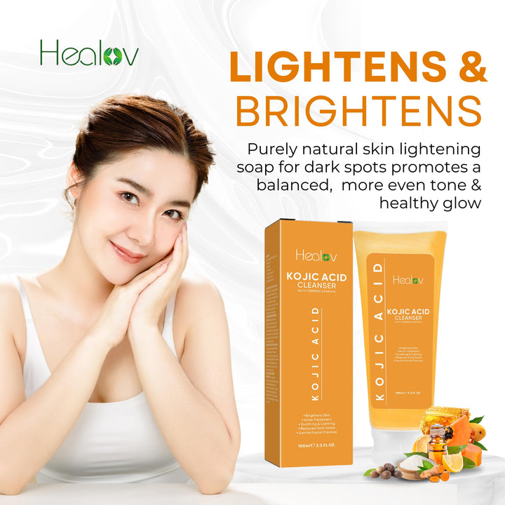 Kojic Acid Soap for Hyperpigmentation – Skin Brightening Kojic Papaya Face and Body Wash – Dark Spot Soap Reduces Acne, Scars, and Evens Skin Tone – Turmeric Facial Cleanser for Brighter Glowing Look