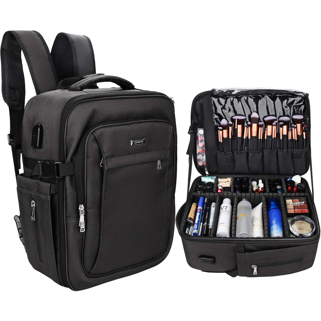 Relavel Makeup Backpack, Professional Makeup Case Extra Large Travel Train Case Makeup Bag for Women Cosmetic Organizer, Makeup Brush Storage Holder, Makeup Artist Kit, with Adjustable High Dividers