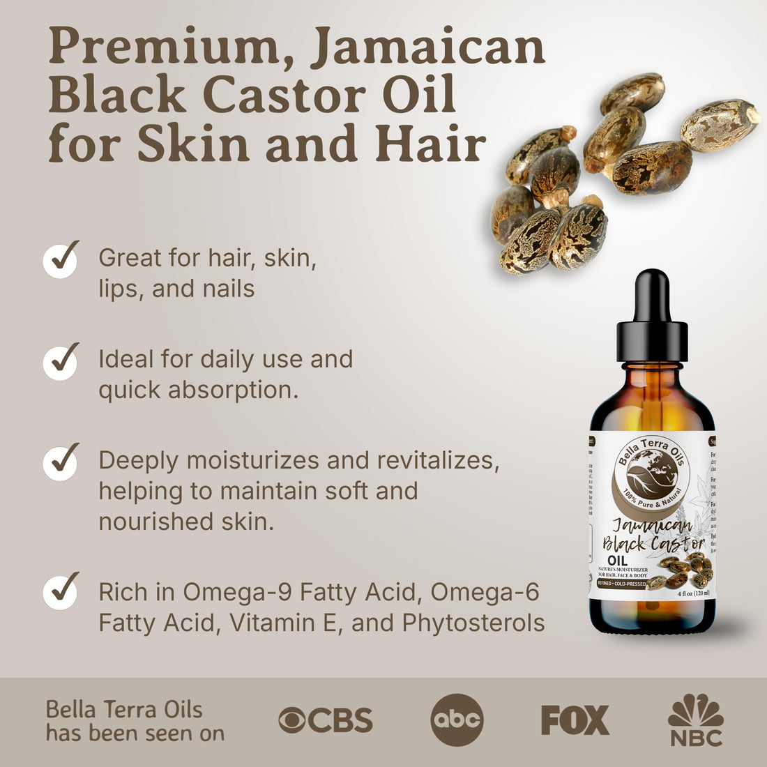Bella Terra Oils - Black Castor Oil 2oz - Cold-Pressed Purity, A Beacon of Natural Beauty, Loaded with Beneficial Fatty Acids