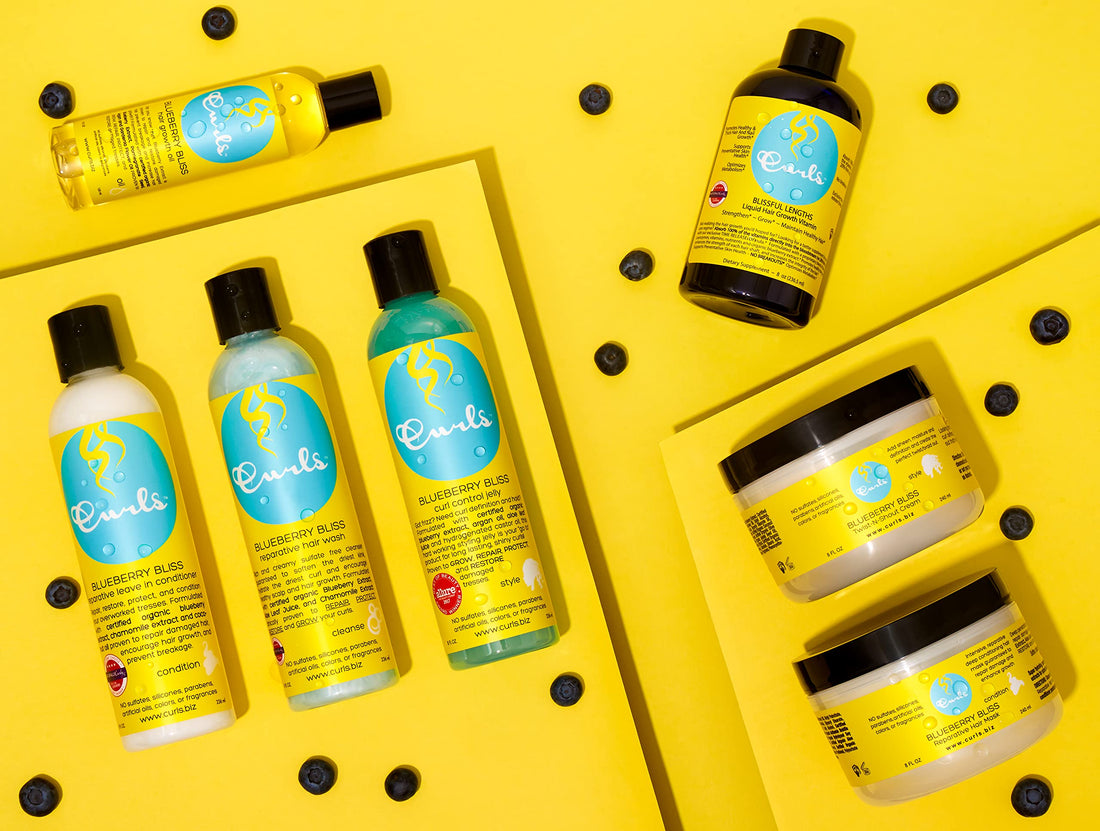 Curls Blueberry Bliss Reparative Hair Wash - 8 oz, Encourage Balanced Scalp, Rich and Creamy Sulfate-Free Cleanser, For Wavy, Curly, and Coily Hair Types