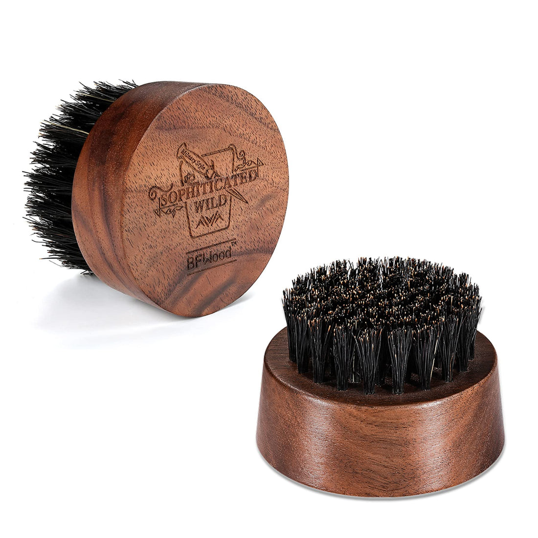 BFWood Beard Brush Boar Bristles Small Round Shape - Black Walnut