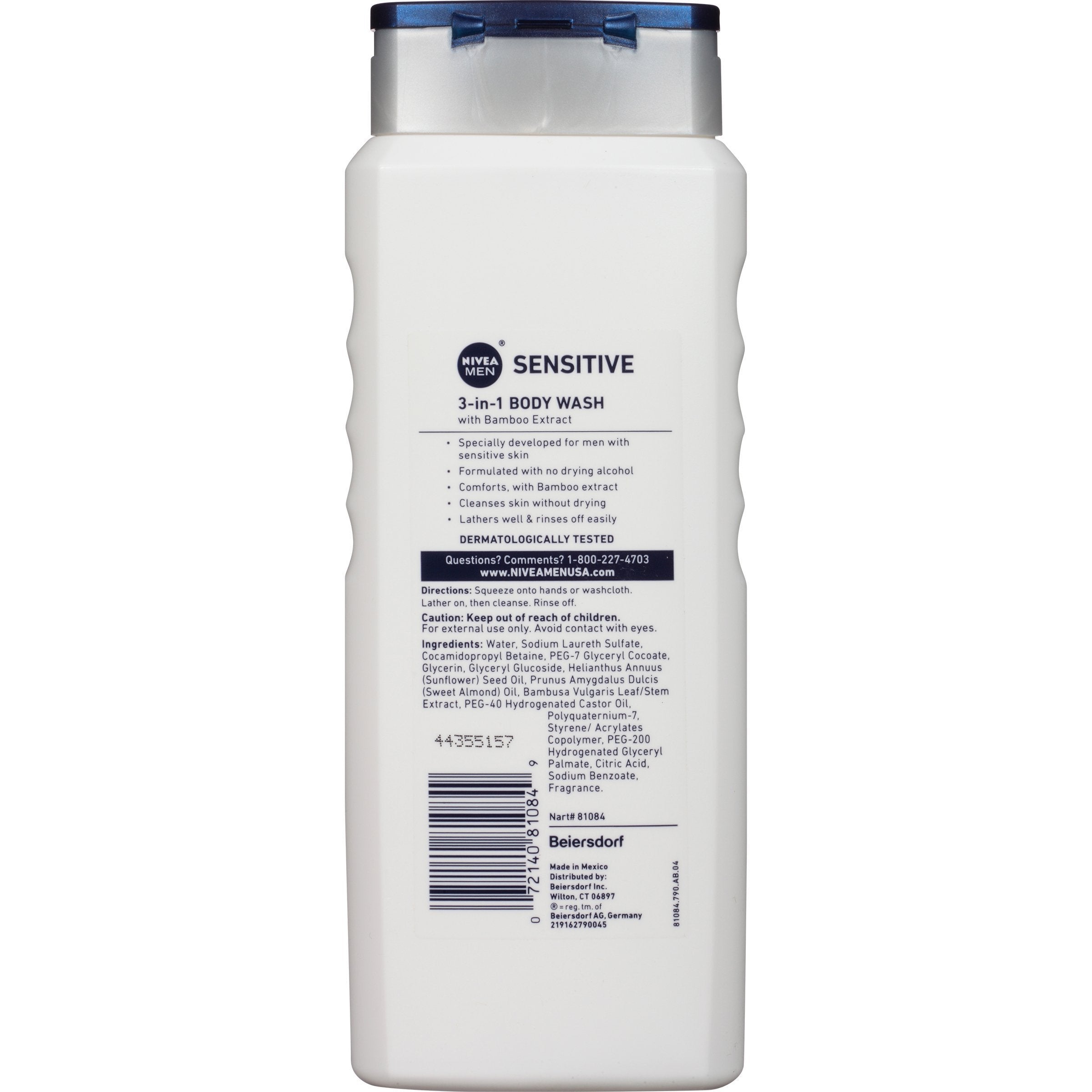 NIVEA Men Sensitive 3-in-1 Body Wash - Shower, Shampoo and Refresh, Soap and Dye-Free For Sensitive Skin - 16.9 fl. oz. (Pack of 3)