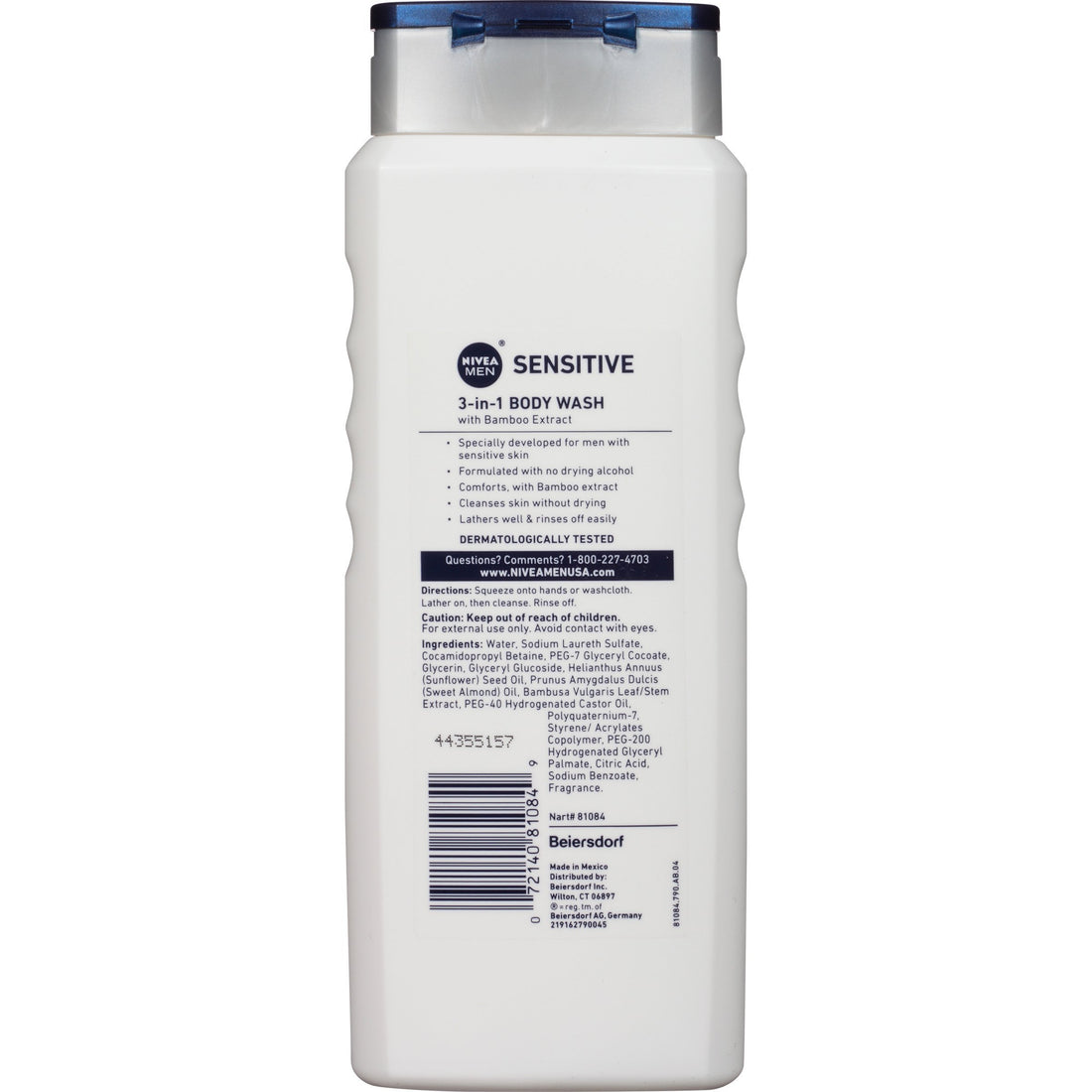 NIVEA Men Sensitive 3-in-1 Body Wash - Shower, Shampoo and Refresh, Soap and Dye-Free For Sensitive Skin - 16.9 fl. oz. (Pack of 3)