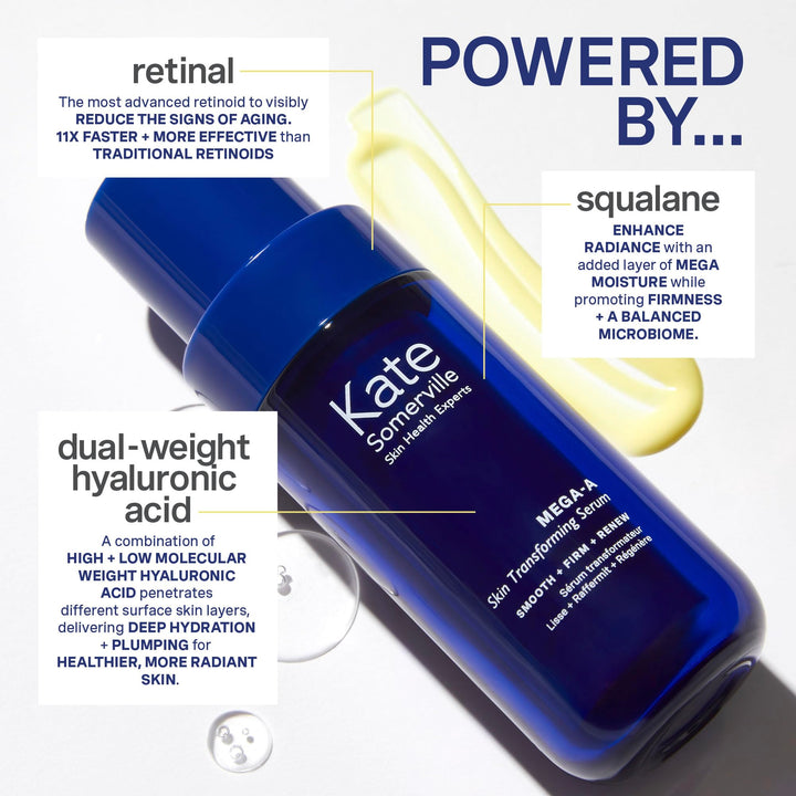 Kate Somerville Mega-A Skin Transforming, Anti-Aging Serum with Hyaluronic Acid For Uneven Texture and Wrinkles, 1 Fl. Oz
